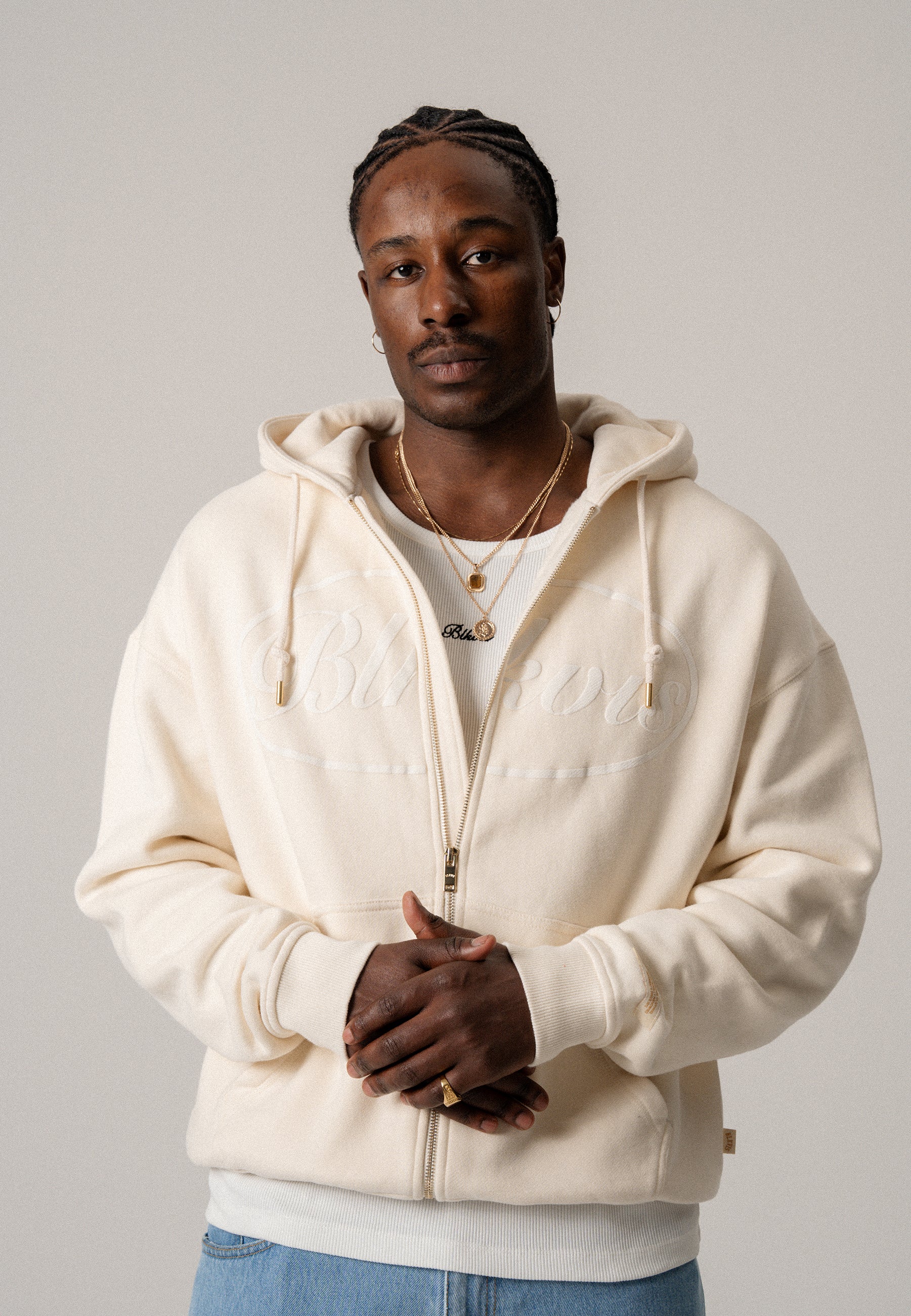 BLKVIS BIG SCRIPT ZIP HOODIE - ANTIQUE WHITE