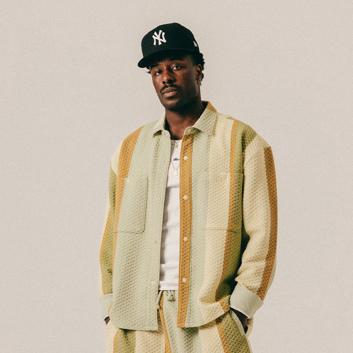 STRIPED QUILTED OVERSHIRT - LAUREL GREEN