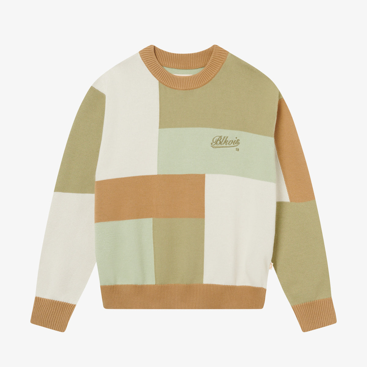 PATCHWORK KNITTED CREWNECK - LAUREL GREEN