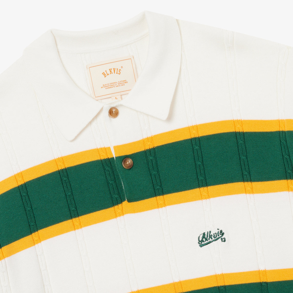 CABLE KNIT LONGSLEEVE POLO - WHITE