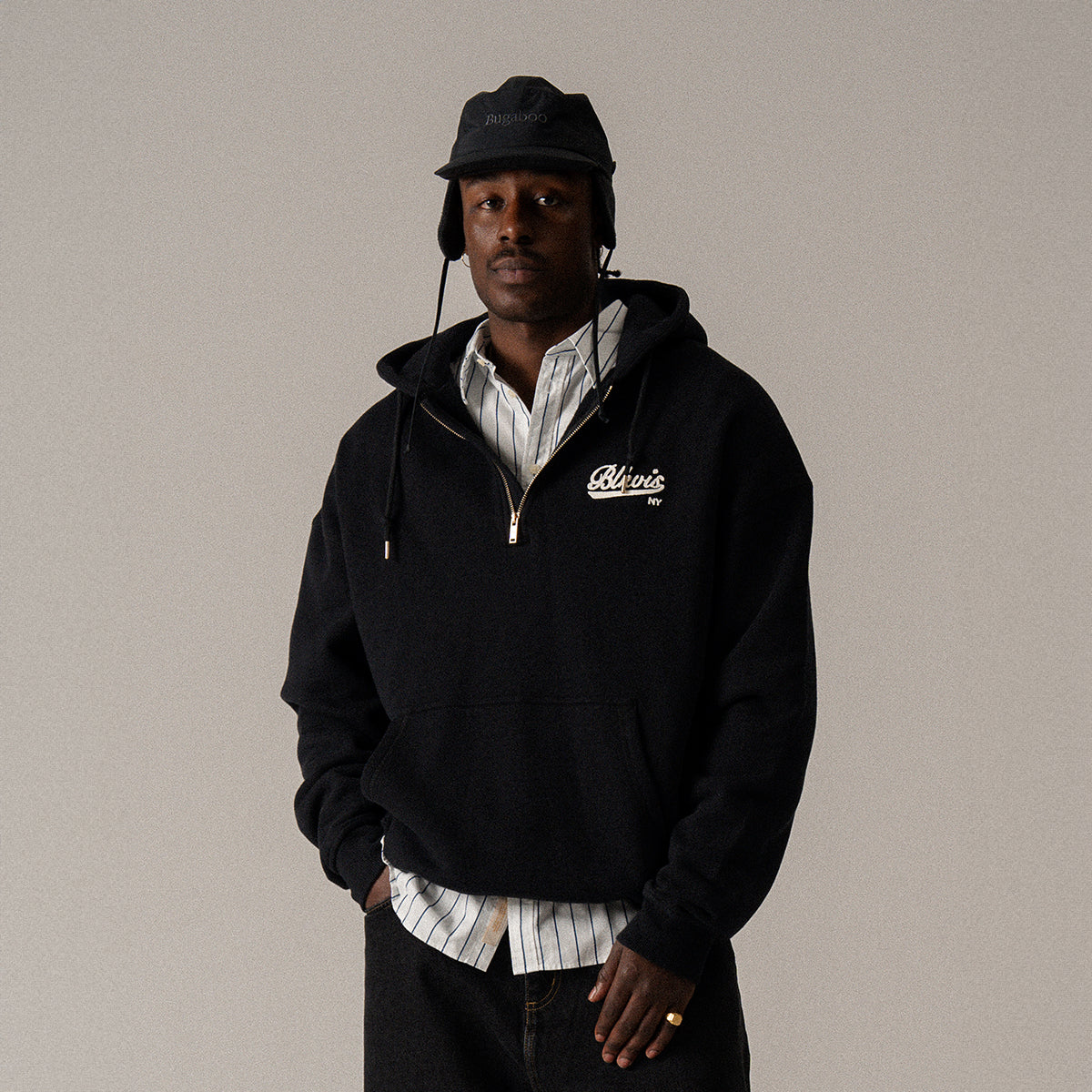 BLKVIS NY HALF-ZIP HOODY - BLACK