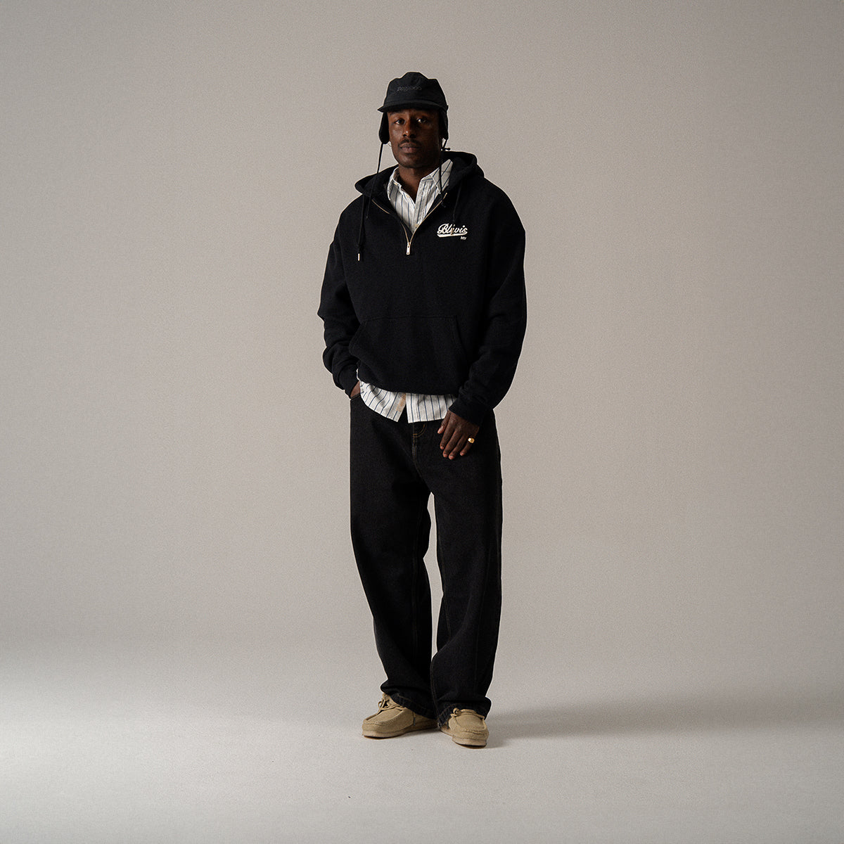 BLKVIS NY HALF-ZIP HOODY - BLACK