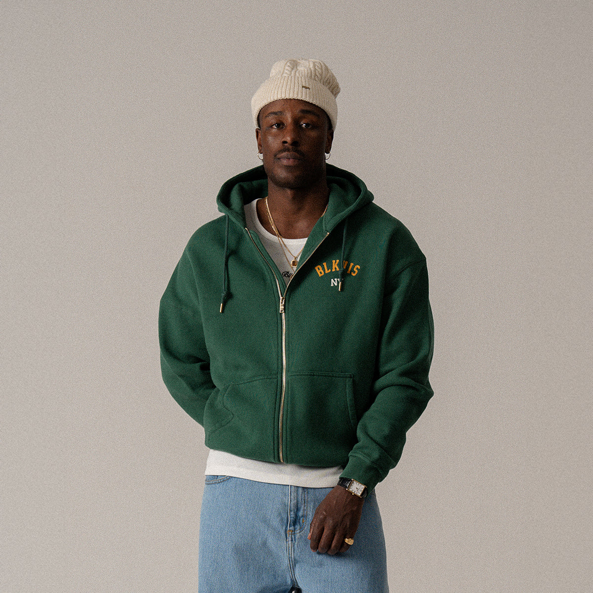 BLKVIS STATE OF MIND ZIP HOODY - HUNTER GREEN
