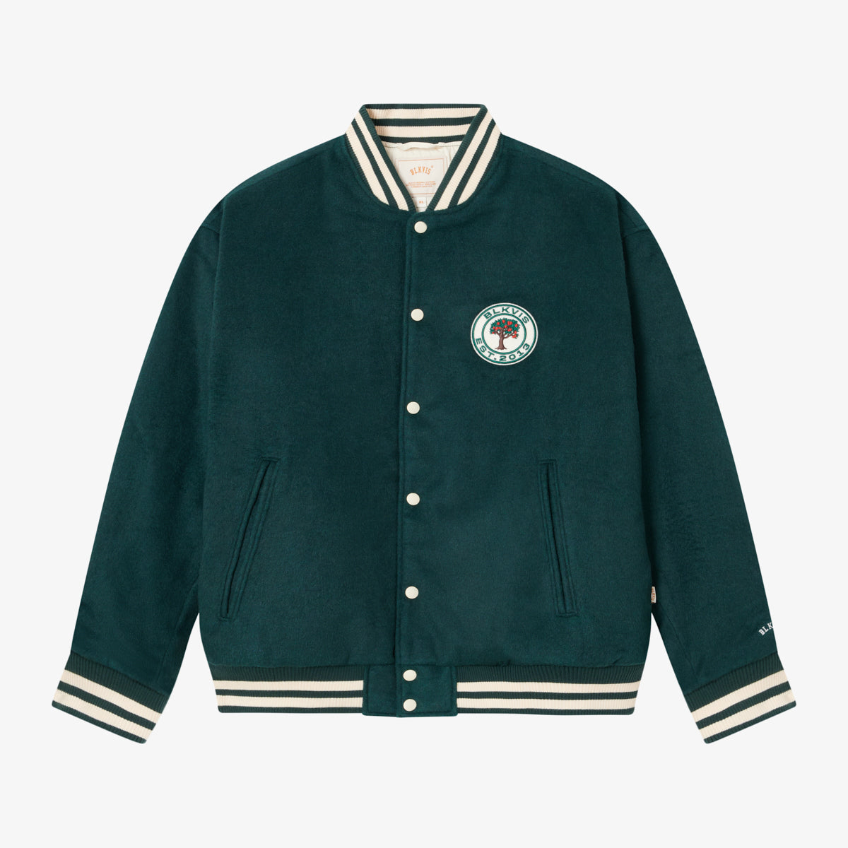 BLKVIS SOURCE WOOL TEDDY VARSITY JACKET - DARKEST SPRUCE
