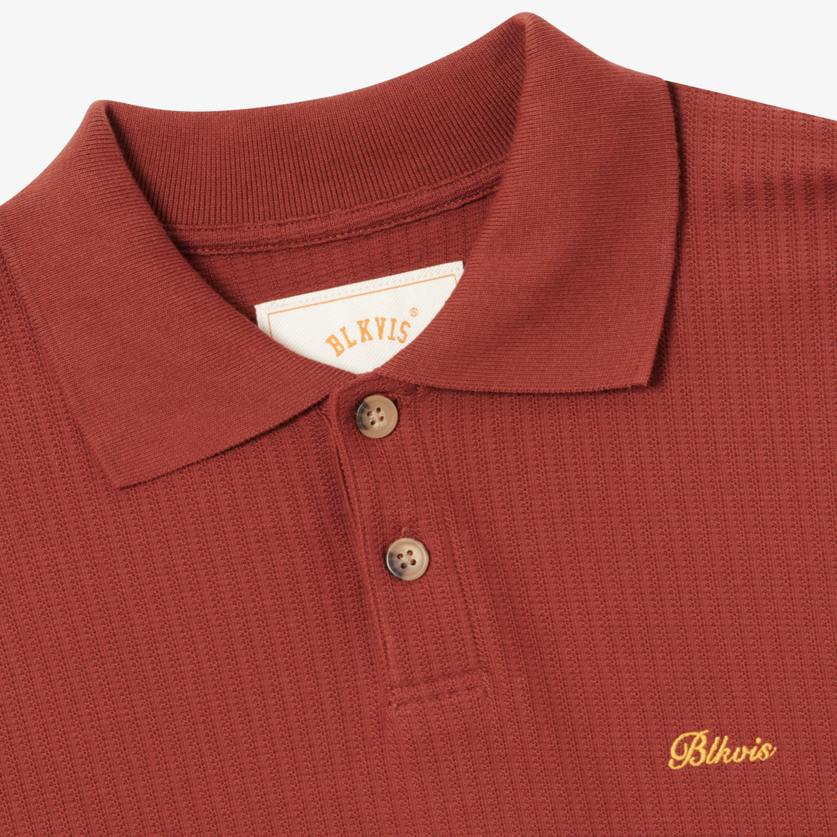 BLKVIS SCRIPT POINTELLE LONGSLEEVE POLO - MADDER BROWN
