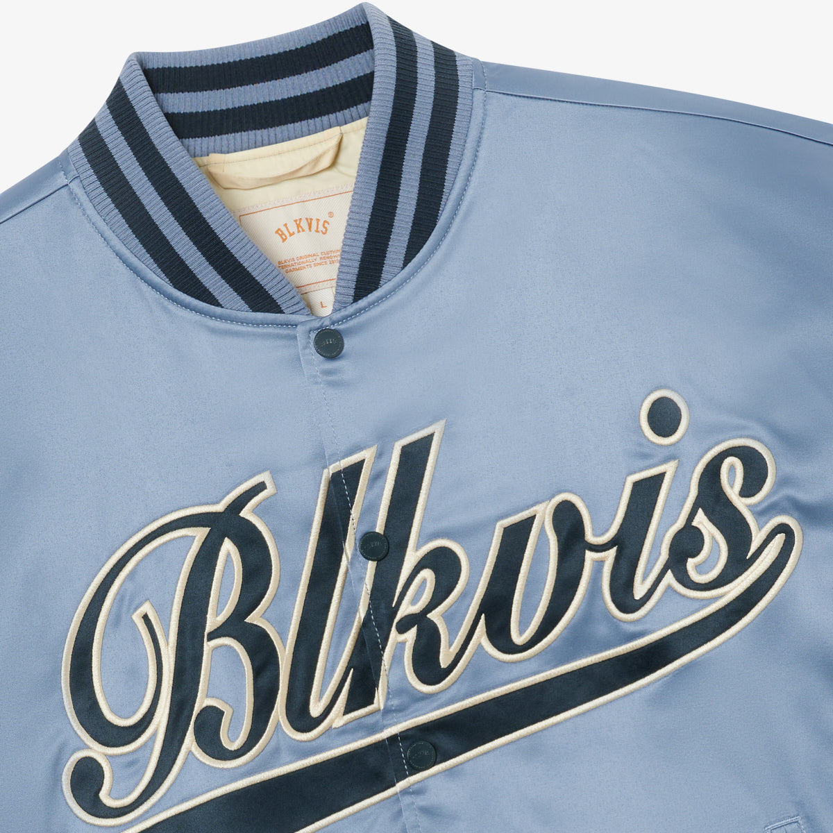 WASHED SATIN VARSITY JACKET - STONE WASH BLUE