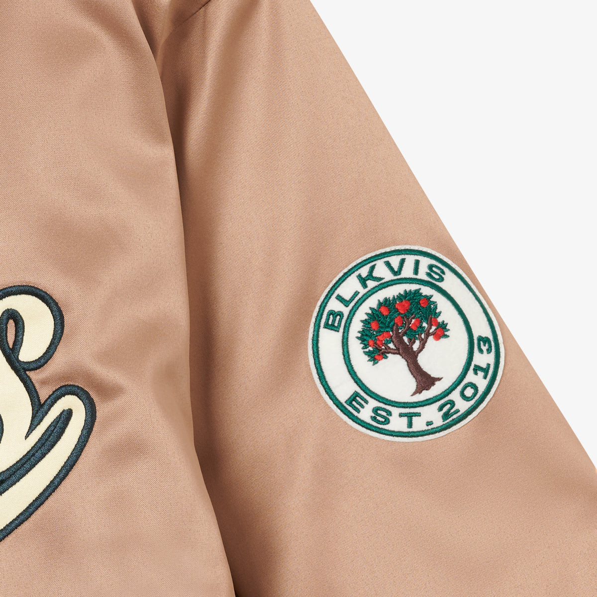 WASHED SATIN VARSITY JACKET - GINGER SNAP