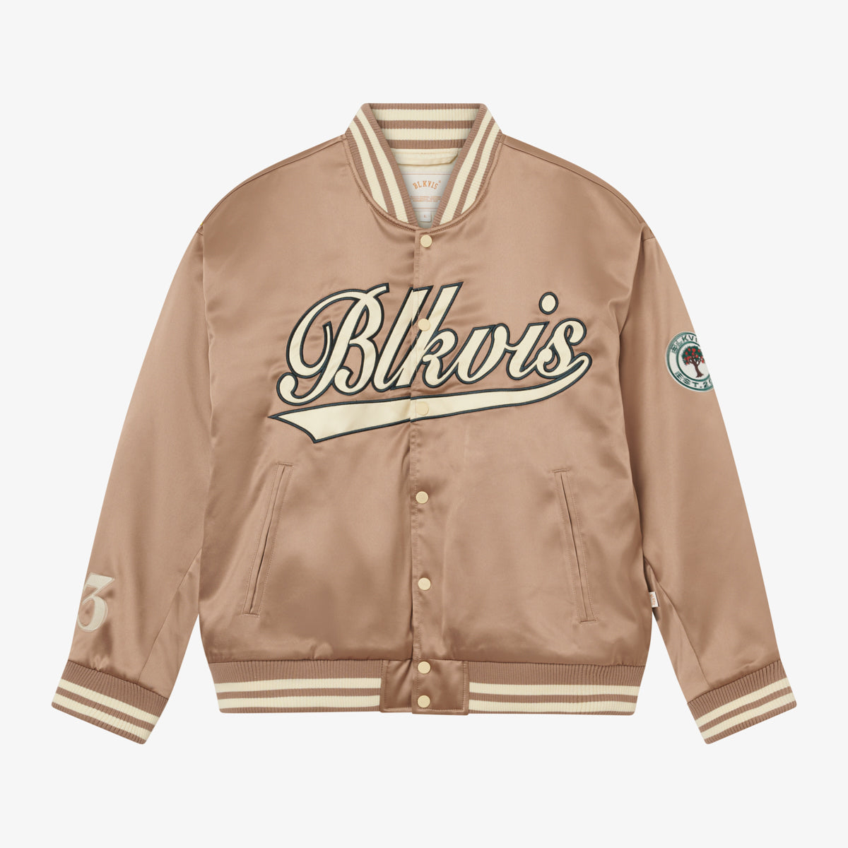 WASHED SATIN VARSITY JACKET - GINGER SNAP