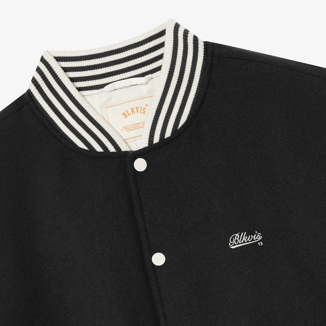 SCRIPT VARSITY JACKET - BLACK