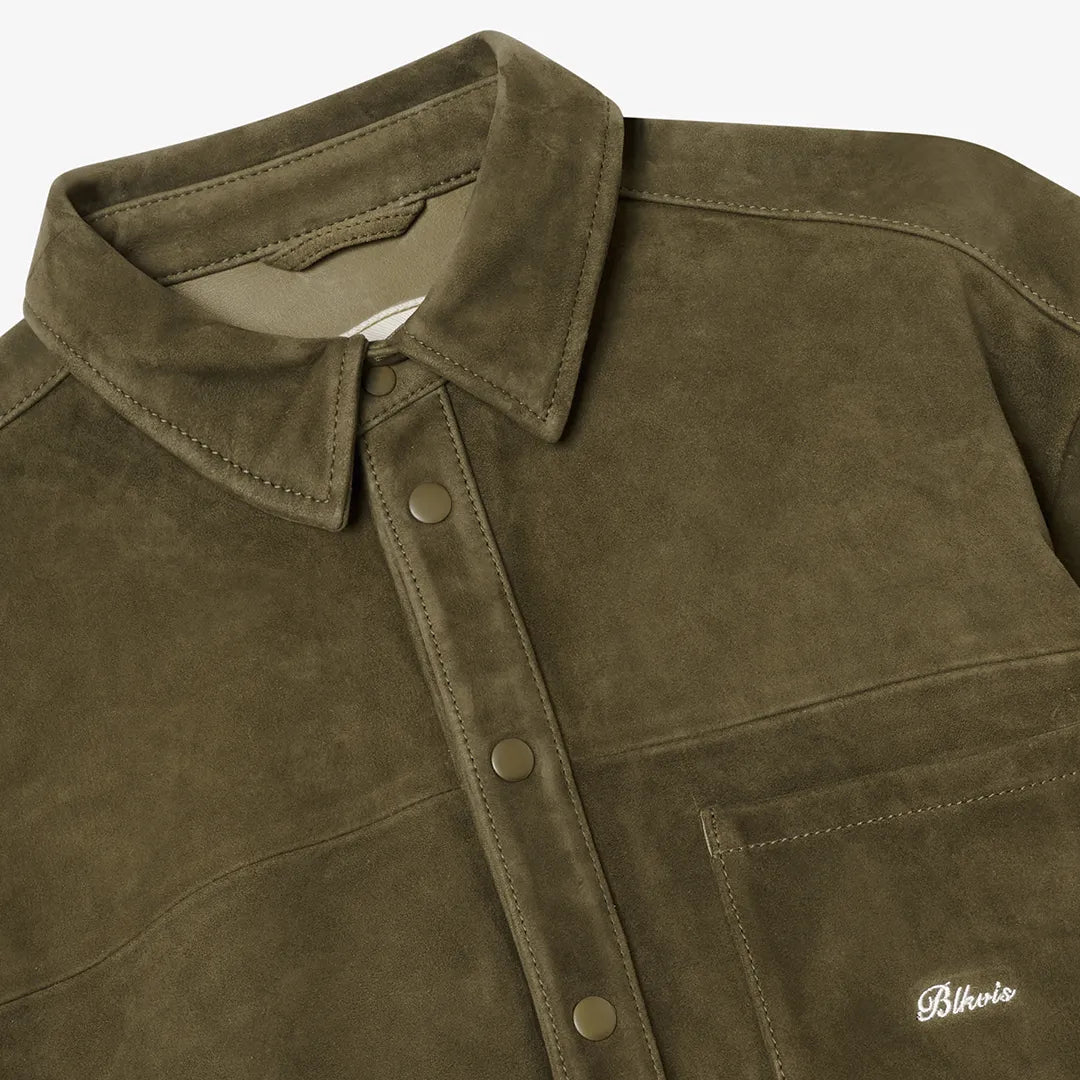 SUEDE LEATHER SHIRT - MILITARY OLIVE
