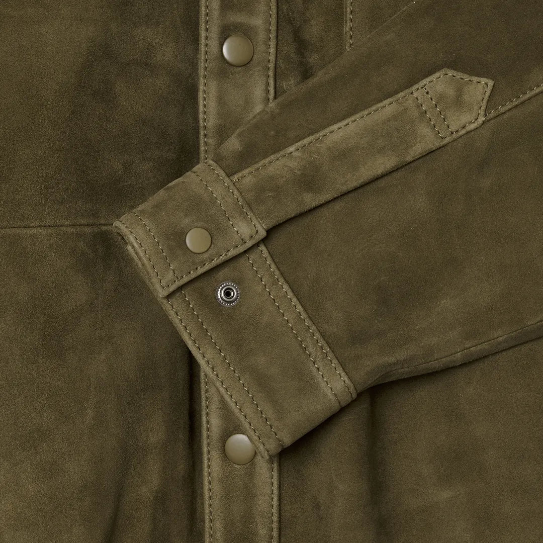 SUEDE LEATHER SHIRT - MILITARY OLIVE