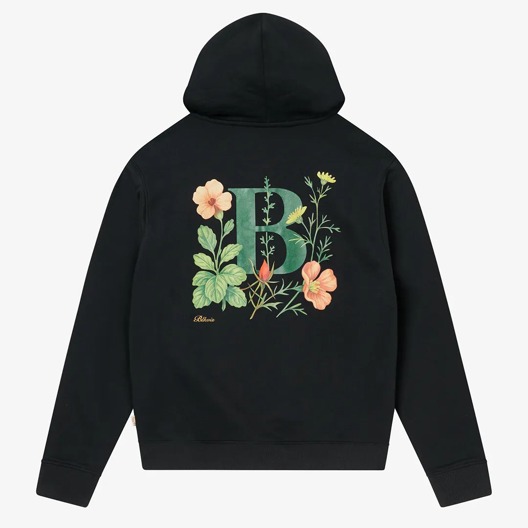FLORAL LETTER HOODY - BLACK
