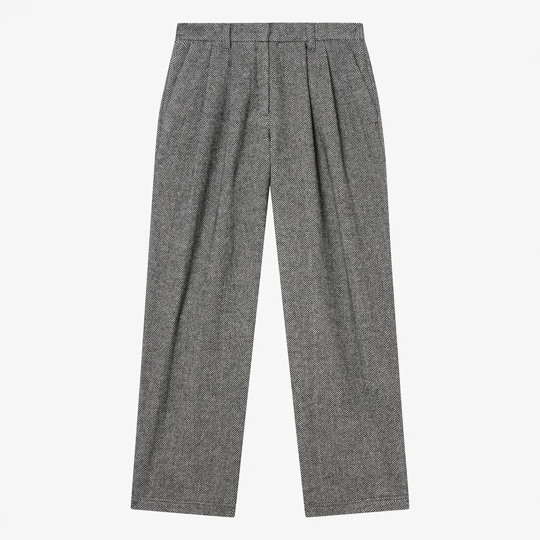 HERRINGBONE WOOL SUIT TROUSERS - BLACK