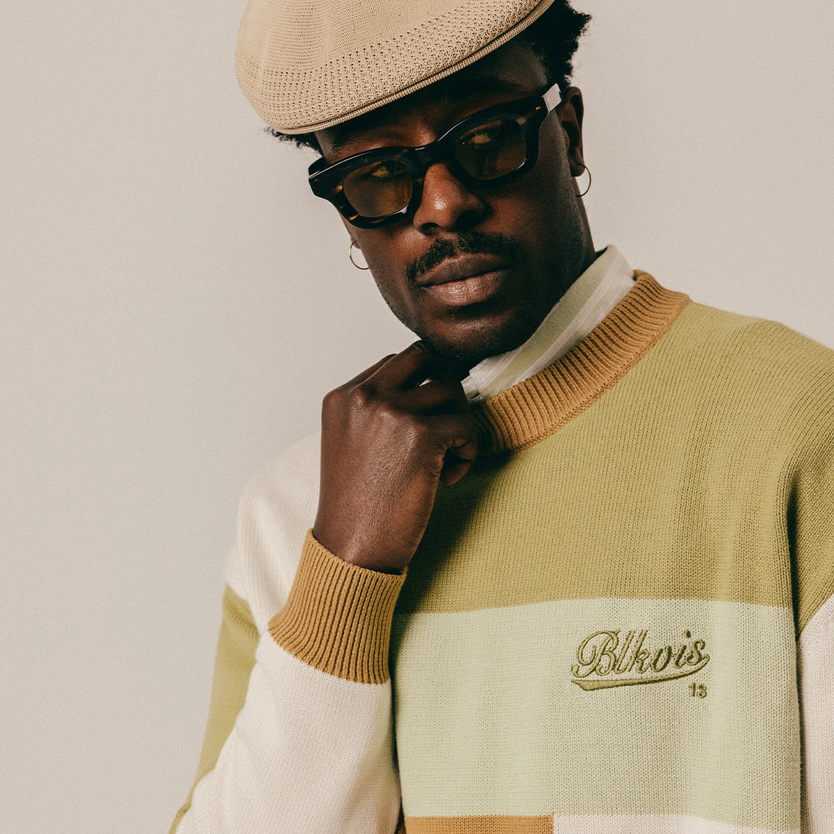 PATCHWORK KNITTED CREWNECK - LAUREL GREEN