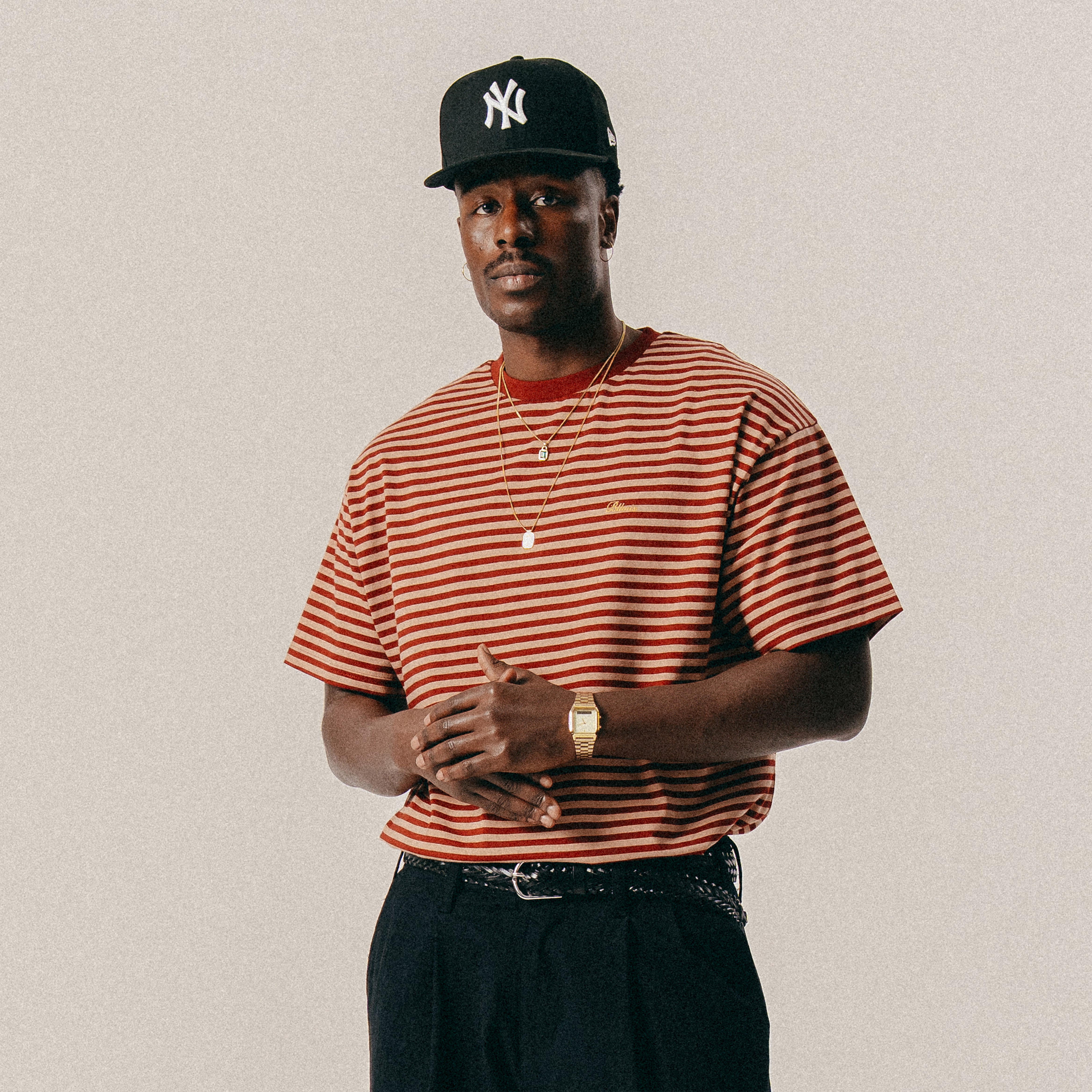 BLKVIS SCRIPTED STRIPED SLUB TEE - MADDER BROWN