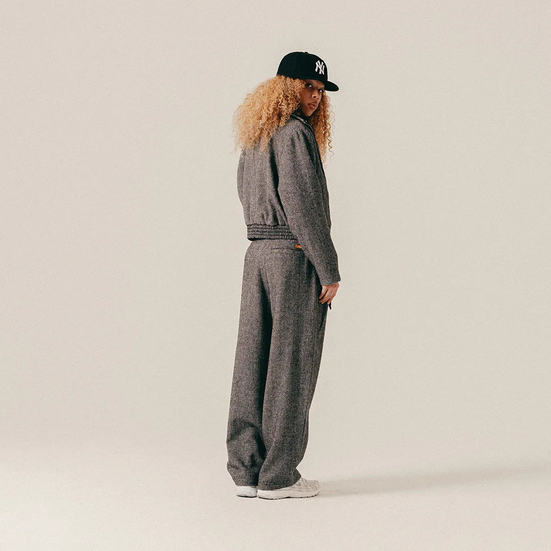 HERRINGBONE WOOL JACKET - BLACK