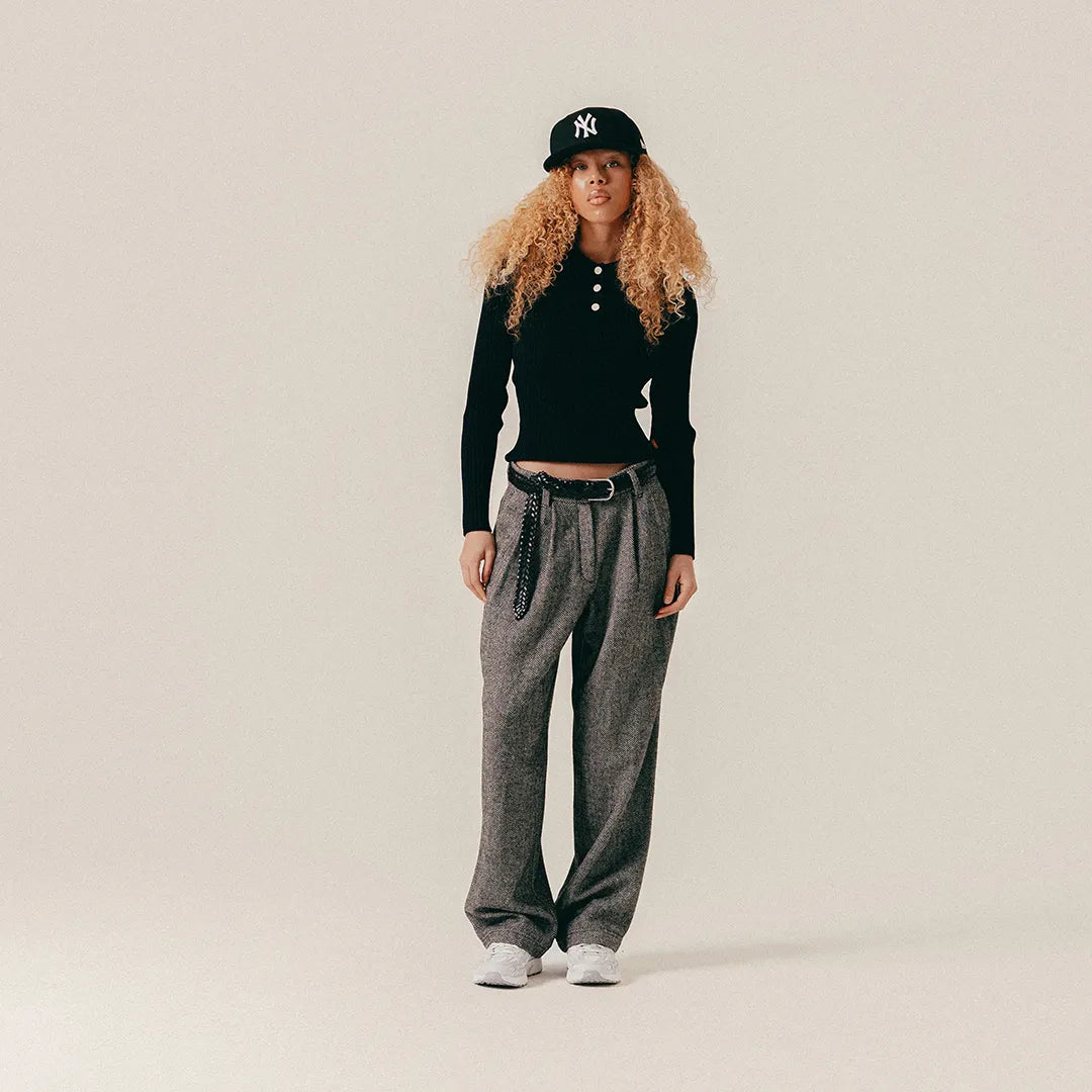 HERRINGBONE WOOL SUIT TROUSERS - BLACK