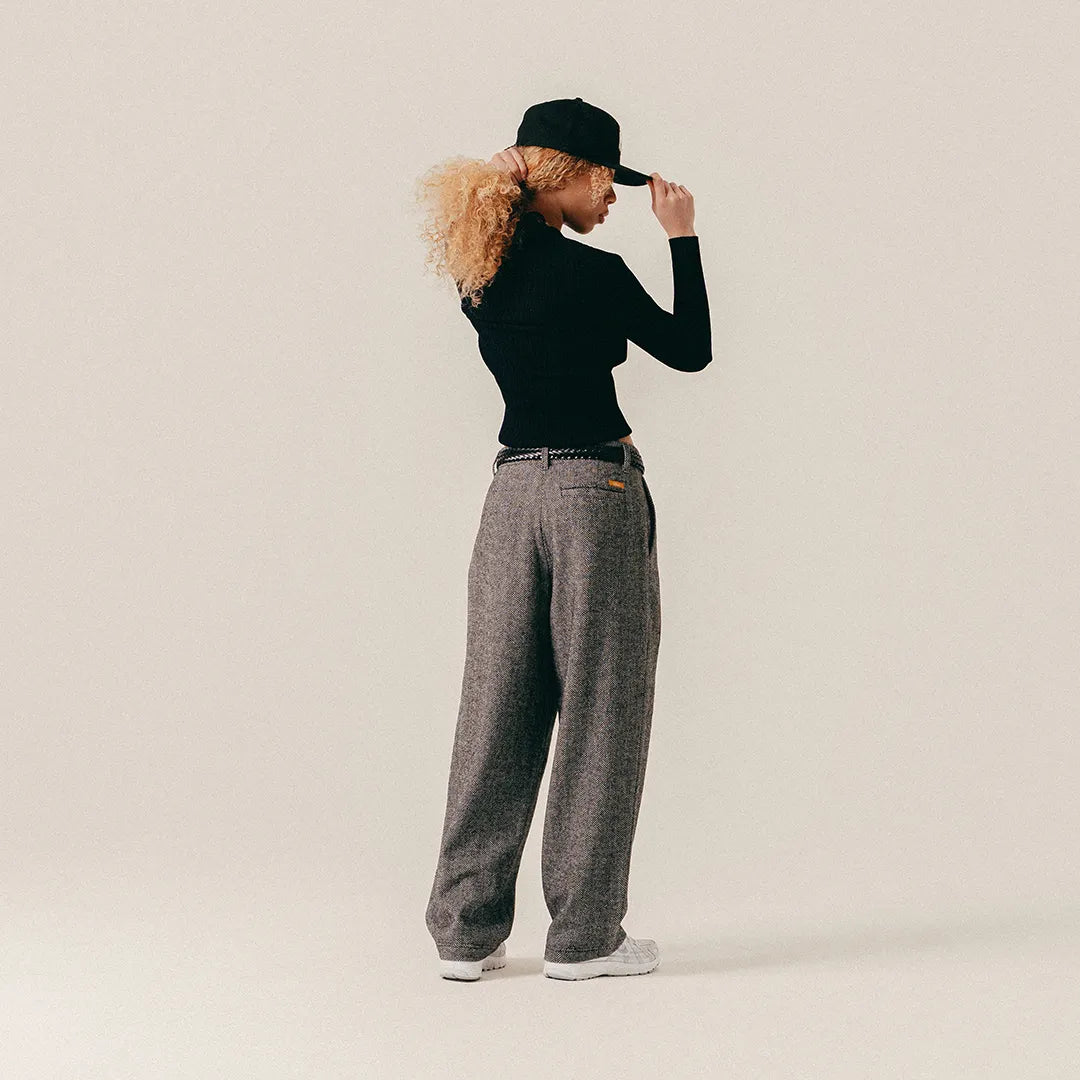 HERRINGBONE WOOL SUIT TROUSERS - BLACK