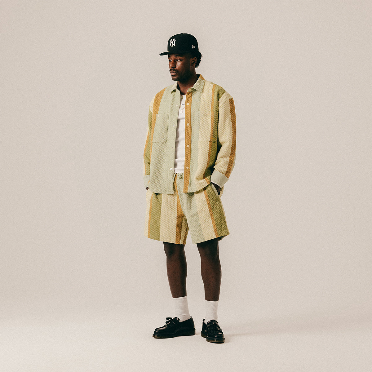 STRIPED QUILTED OVERSHIRT - LAUREL GREEN