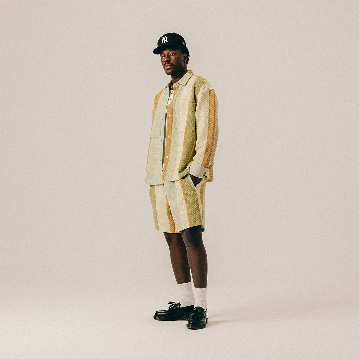 STRIPED QUILTED OVERSHIRT - LAUREL GREEN