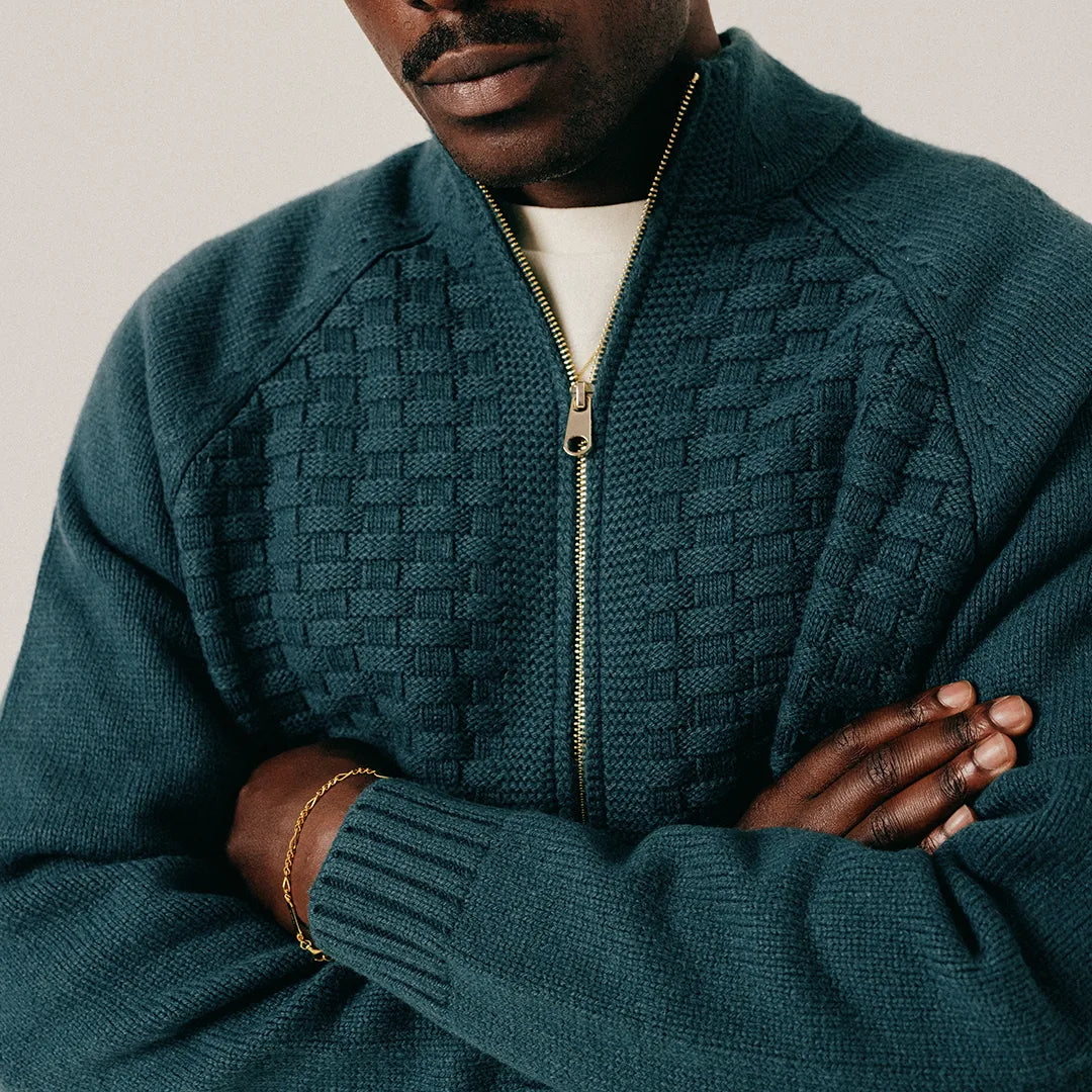 STRUCTURED ZIP CARDIGAN - SEA MOSS