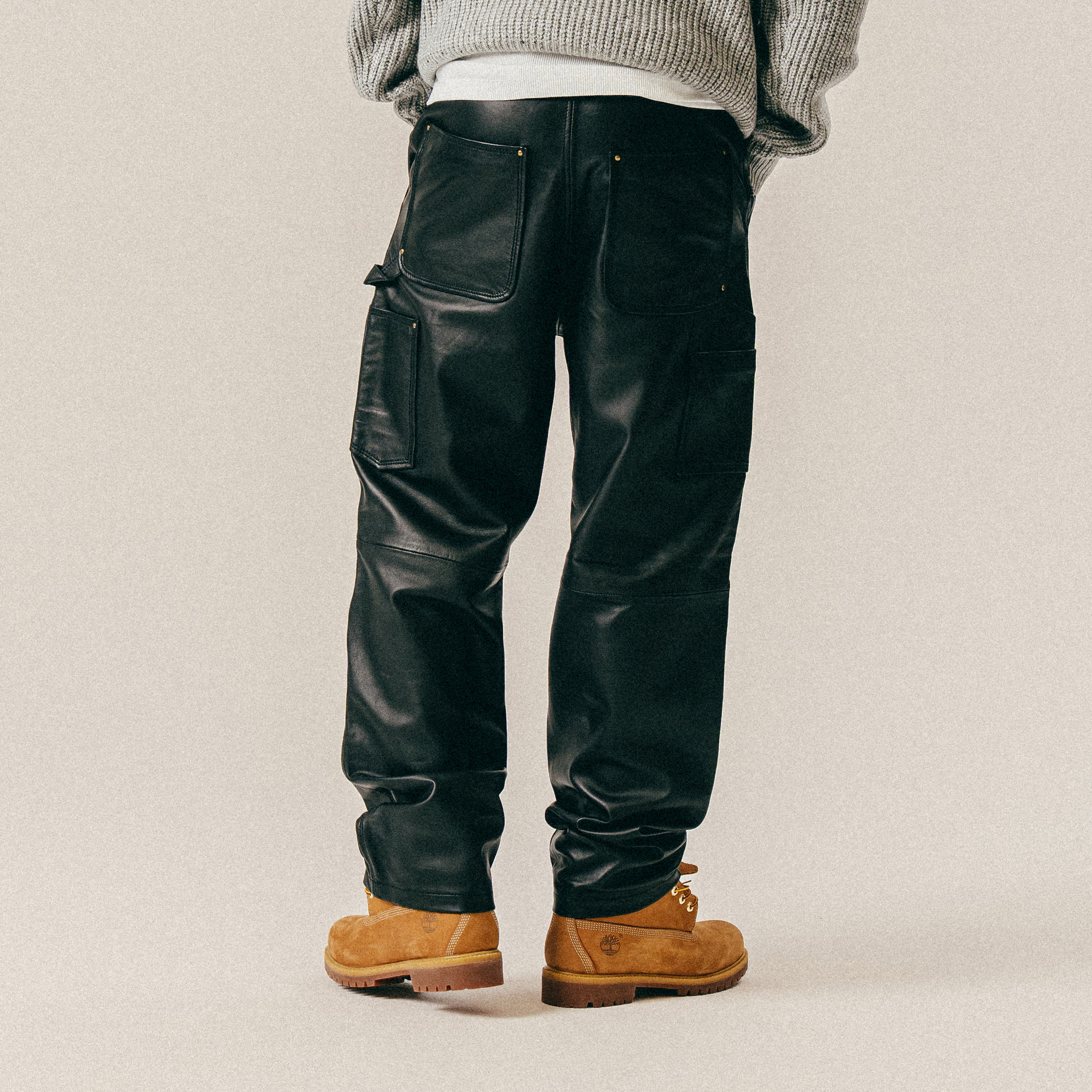 BLKVIS DOUBLE KNEE LEATHER PANTS - BLACK