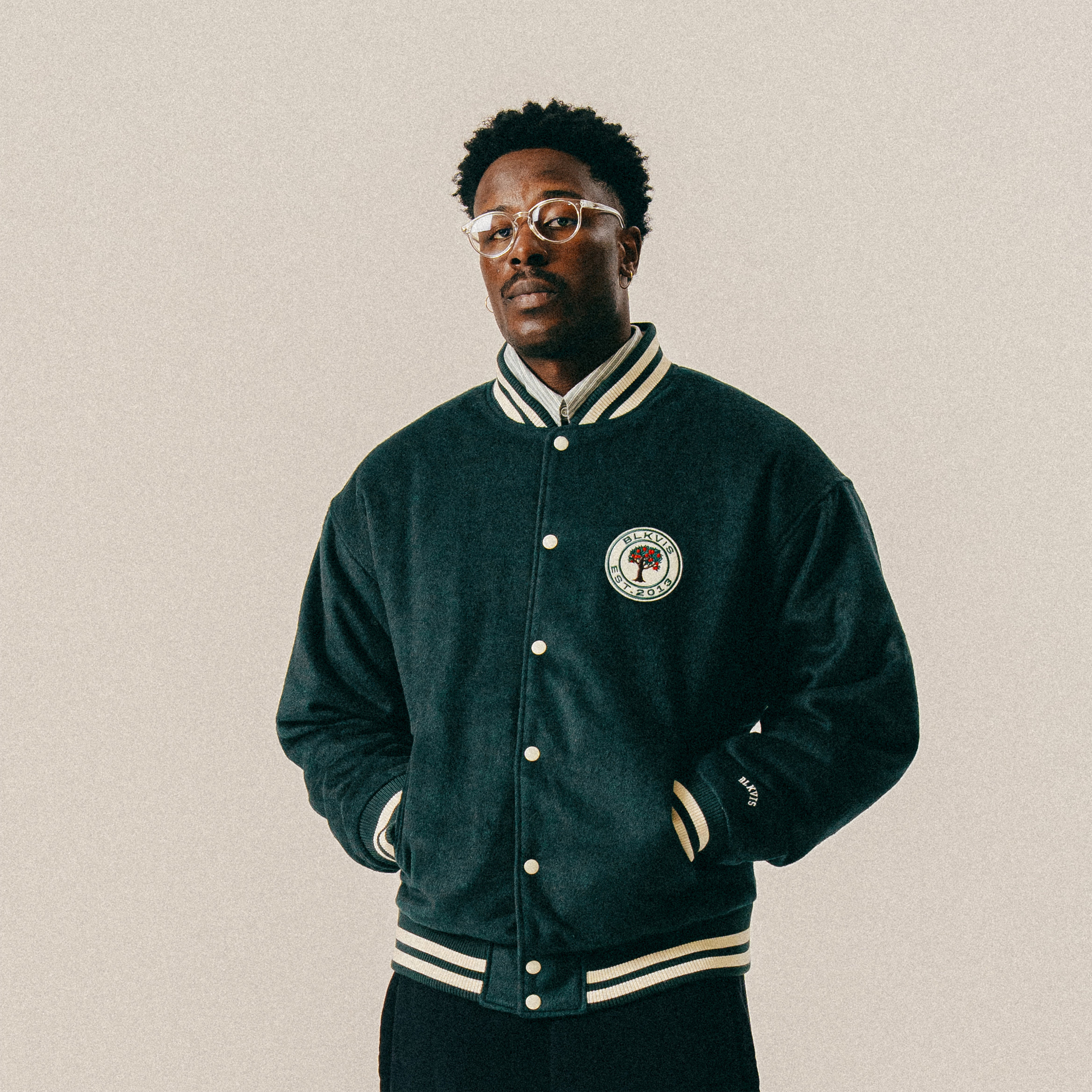 BLKVIS SOURCE WOOL TEDDY VARSITY JACKET - DARKEST SPRUCE