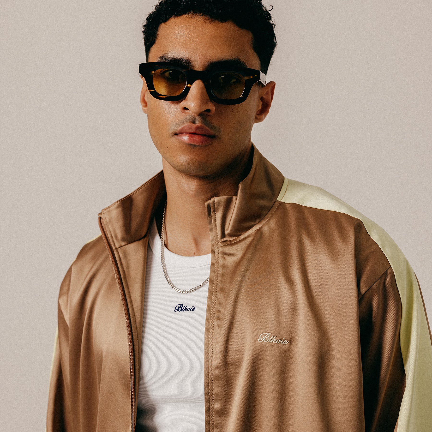 WASHED SATIN TRACK JACKET - GINGER SNAP