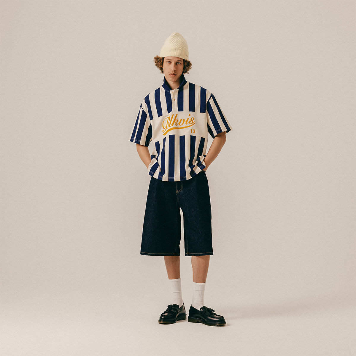 STRIPED PIQUÉE POLO - WHITECAP GRAY