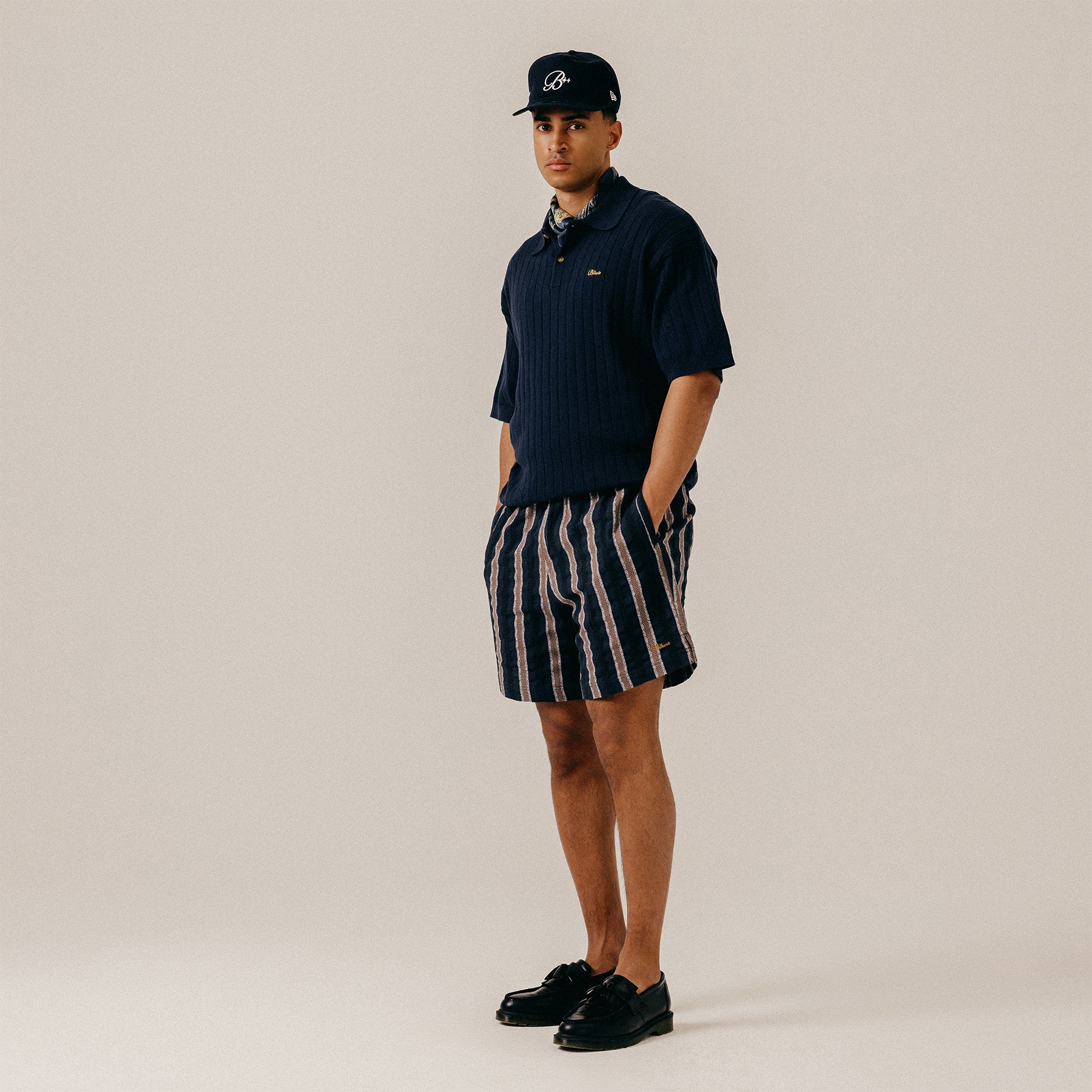 RIB KNITTED POLO - BLUEBERRY