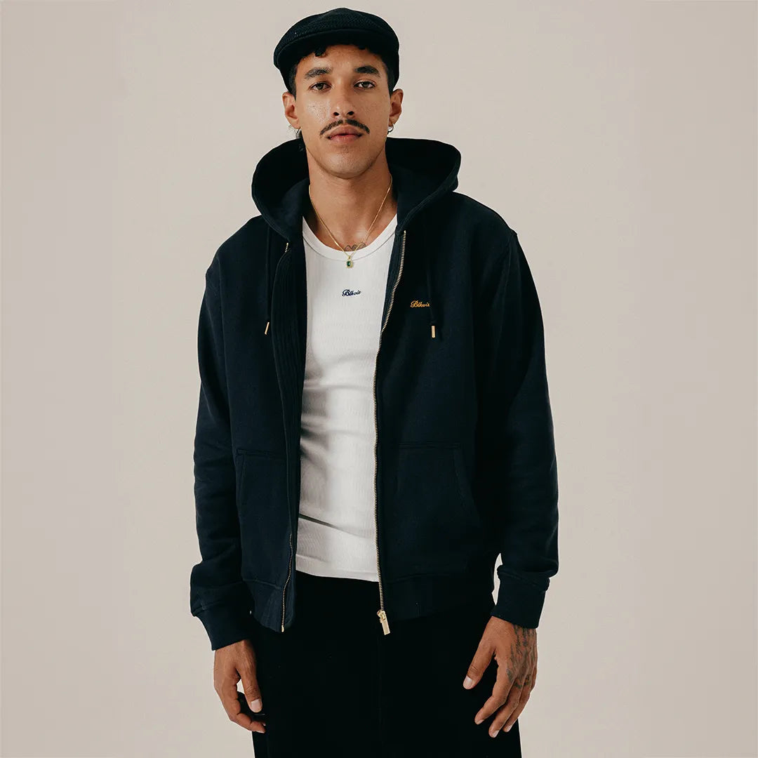SCRIPT ZIP HOODY - BLACK