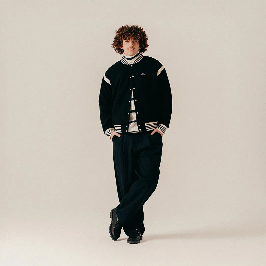 SCRIPT VARSITY JACKET - BLACK
