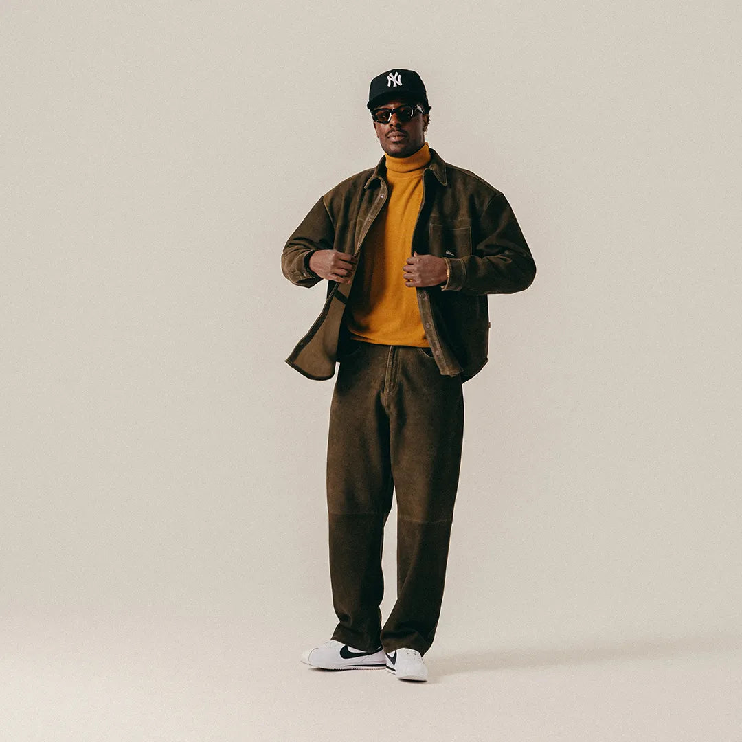 SUEDE LEATHER SHIRT - MILITARY OLIVE