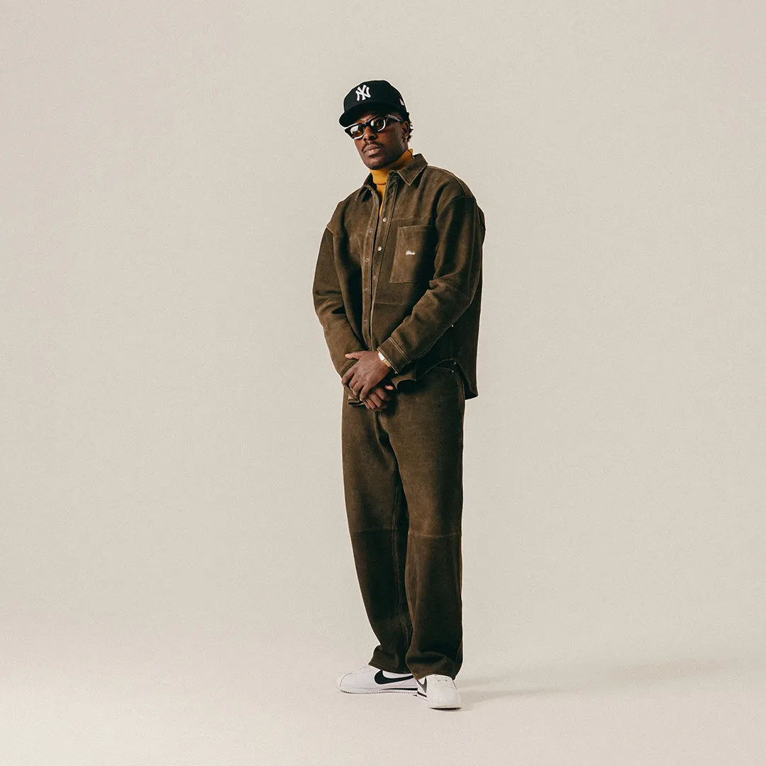 SUEDE LEATHER SHIRT - MILITARY OLIVE