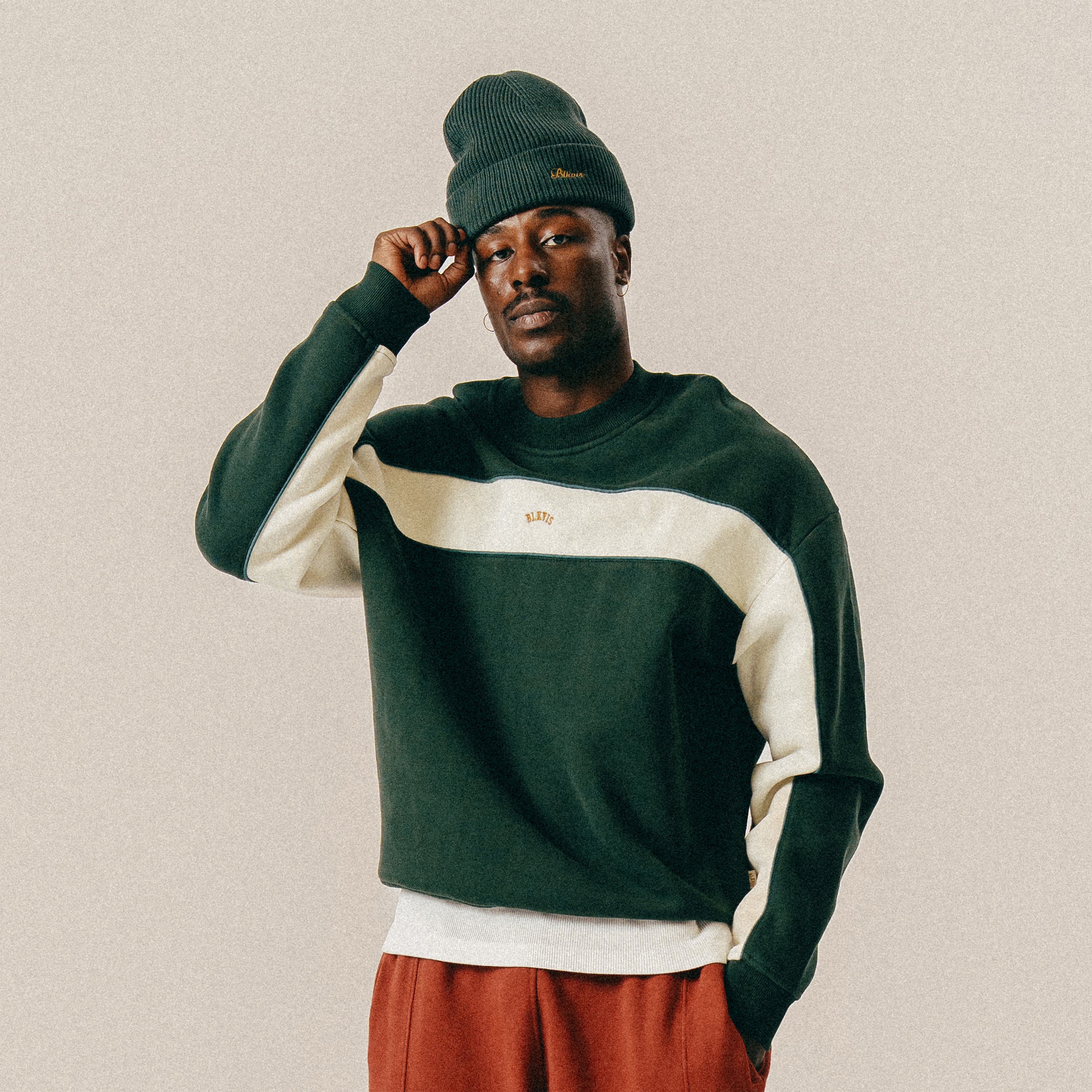 BLKVIS SCRIPT COLORBLOCK SWEATER - DARKEST SPRUCE