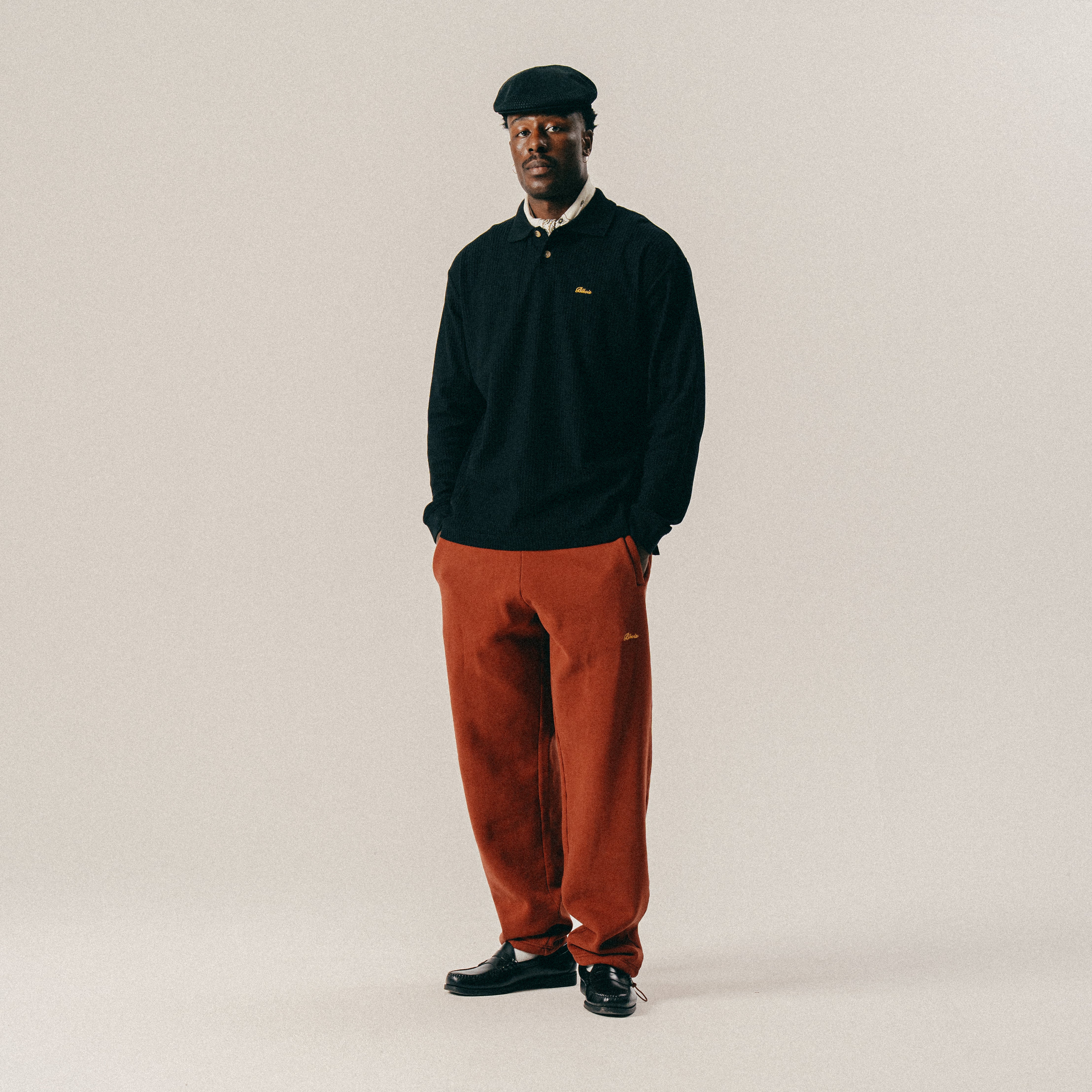 BLKVIS SCRIPT POINTELLE LONGSLEEVE POLO - BLACK