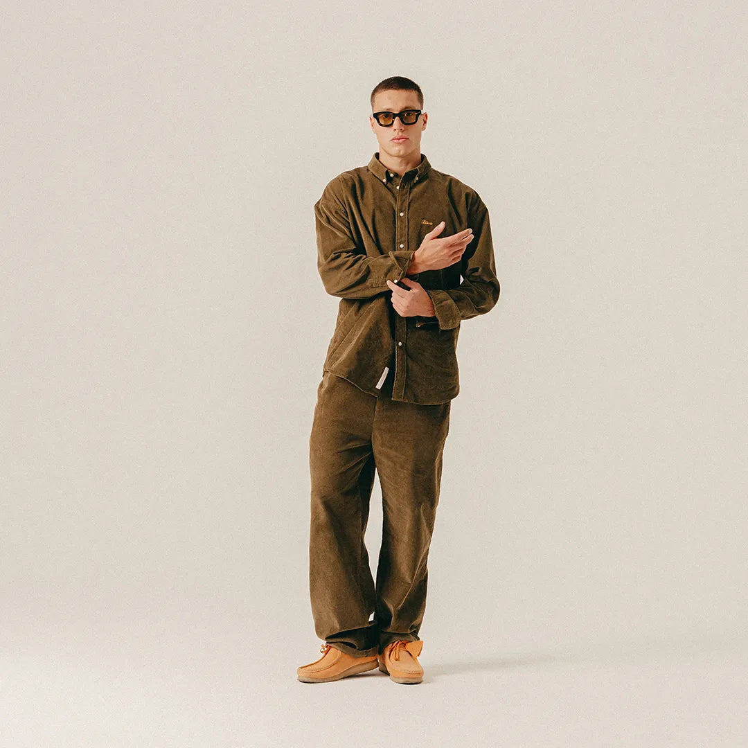 BUTTON DOWN CORDUROY SHIRT - MILITARY OLIVE