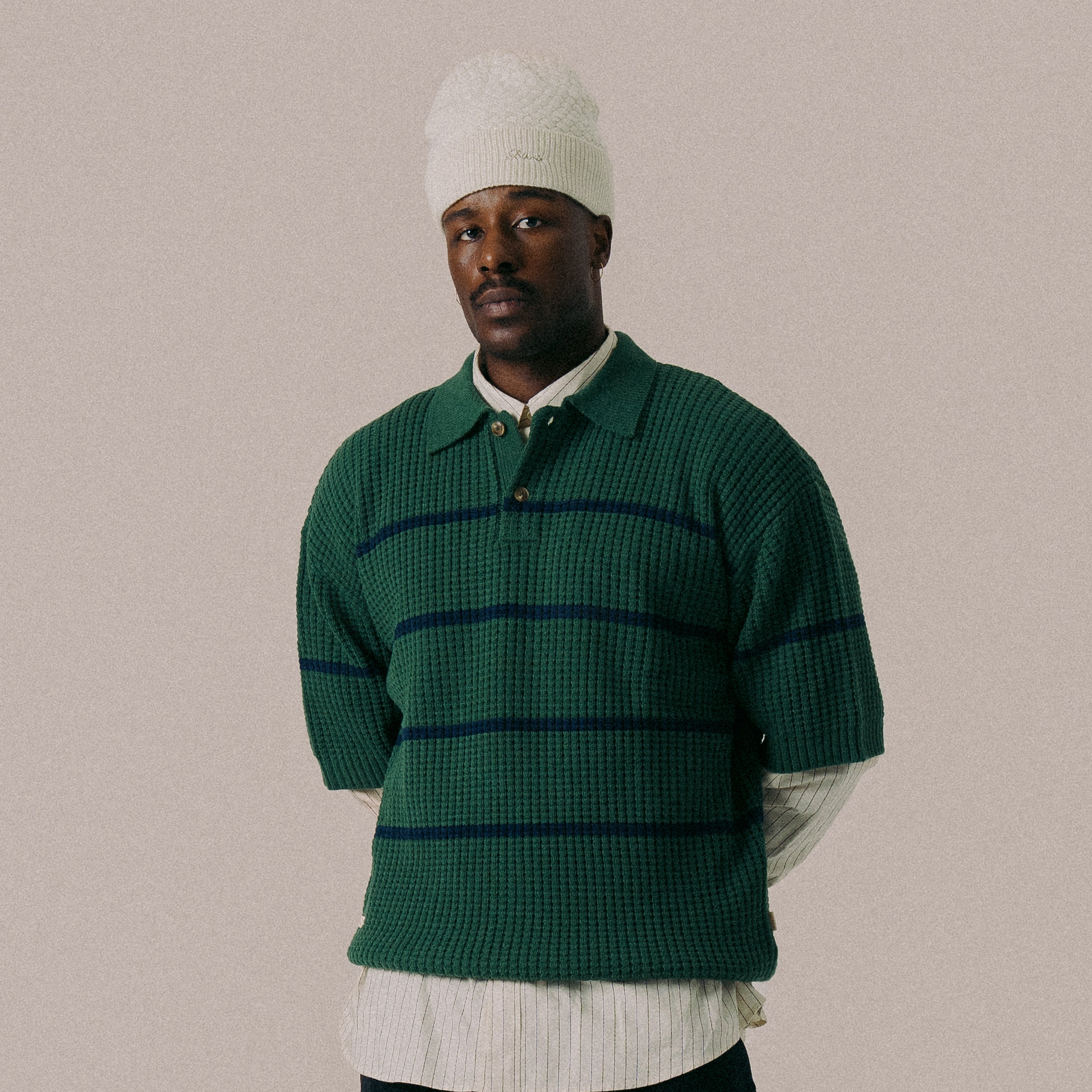 BLKVIS WAFFLE KNIT POLO - HUNTER GREEN