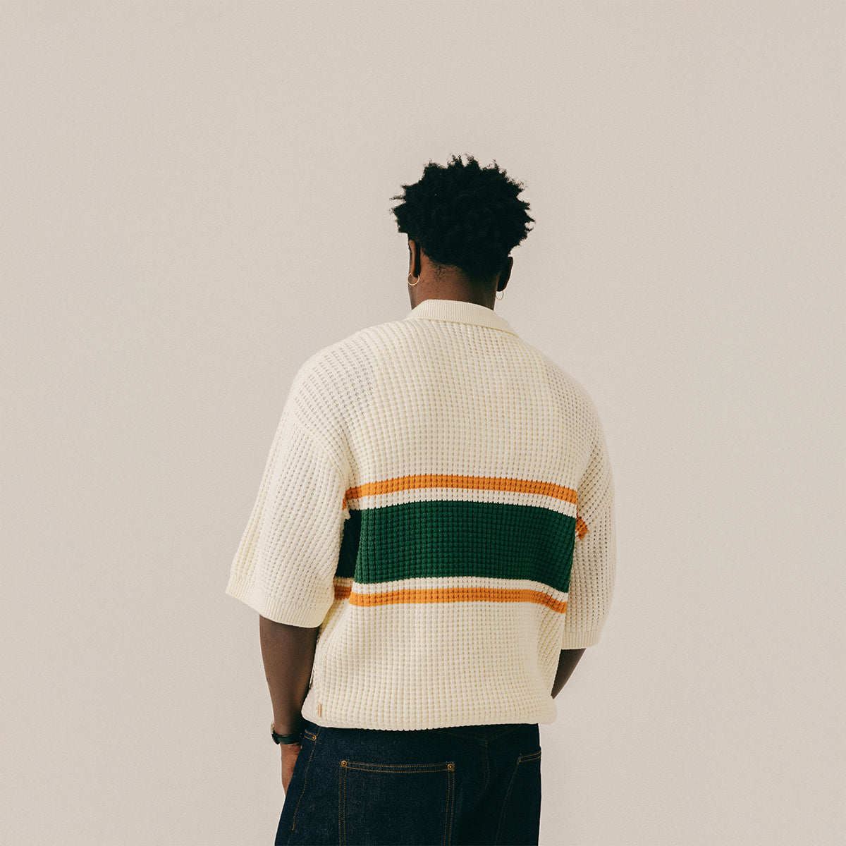 WAFFLE KNIT POLO - WHITE