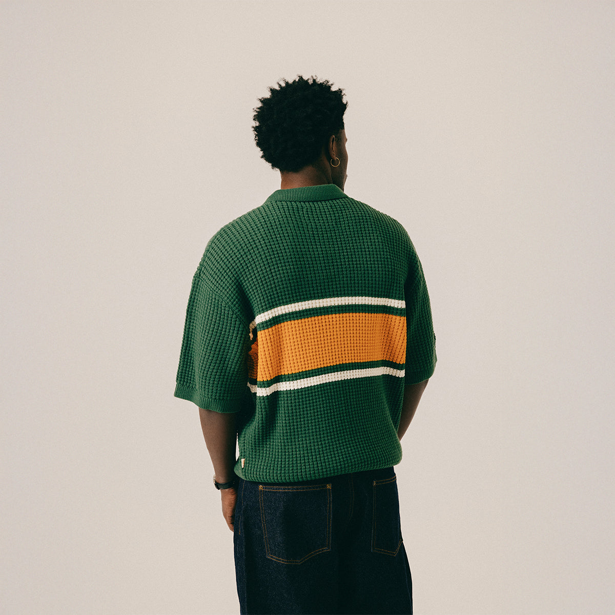 WAFFLE KNIT POLO - HUNTER GREEN