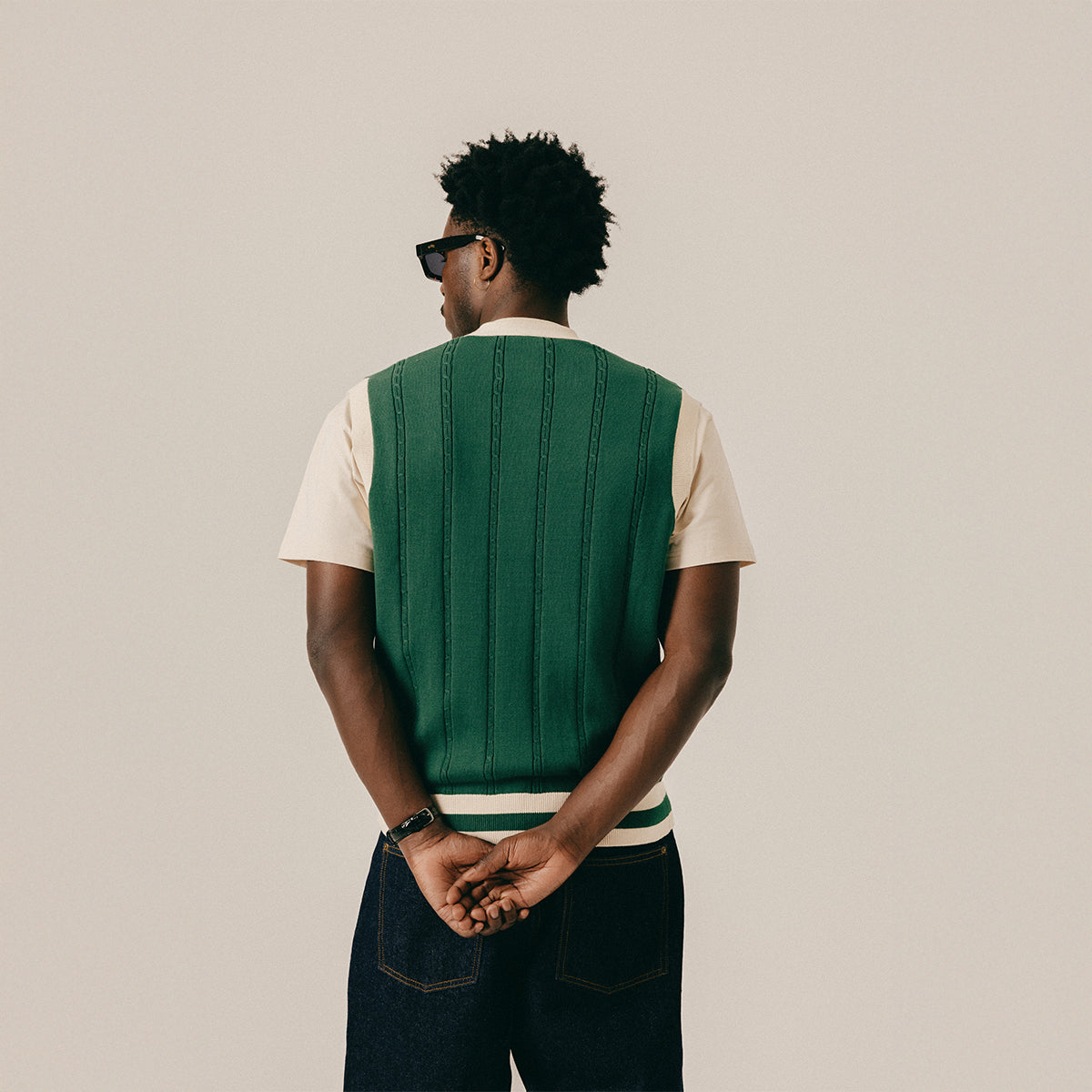 2TONE CABLE KNIT SWEATER - HUNTER GREEN