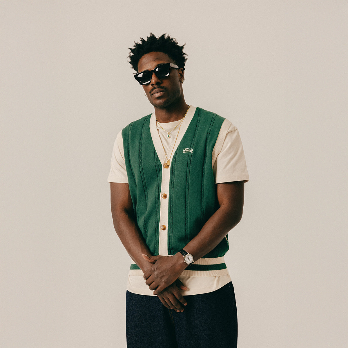 2TONE CABLE KNIT SWEATER - HUNTER GREEN