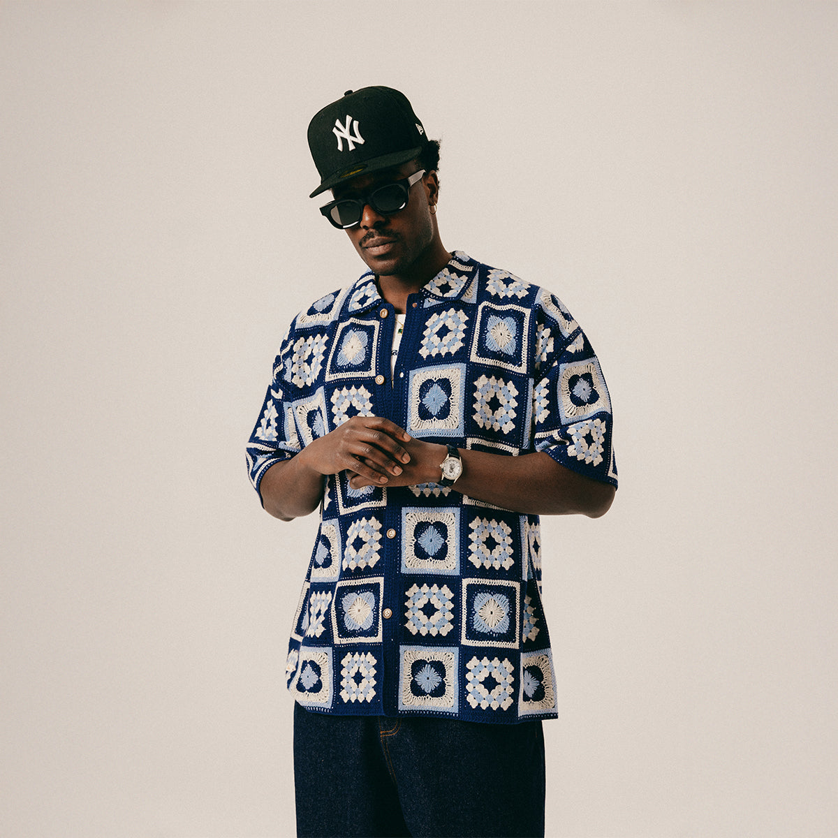 CROCHET GRANNY SHIRT - PEACOAT