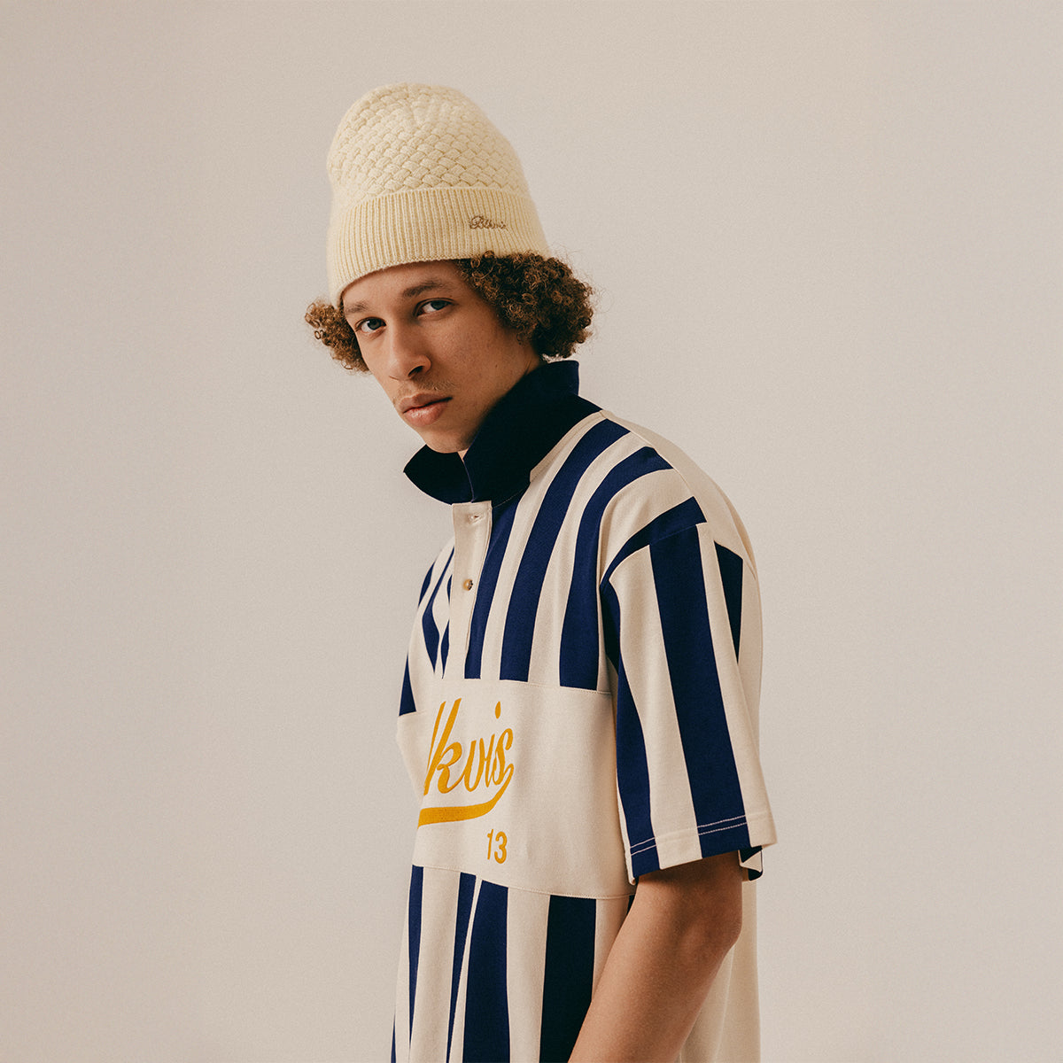 STRIPED PIQUÉE POLO - WHITECAP GRAY