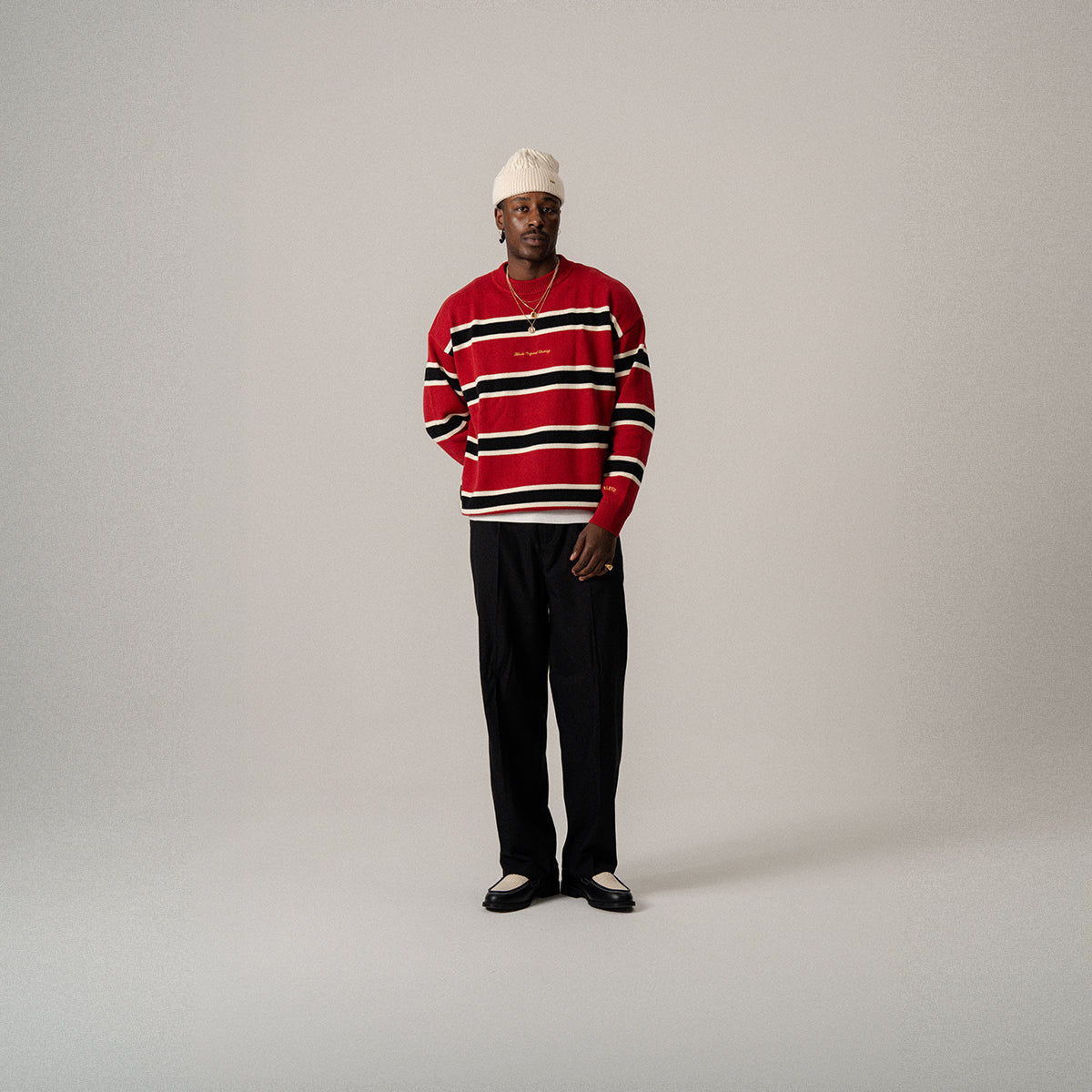 BLKVIS STRIPED KNITTED SWEATER - MERLOT