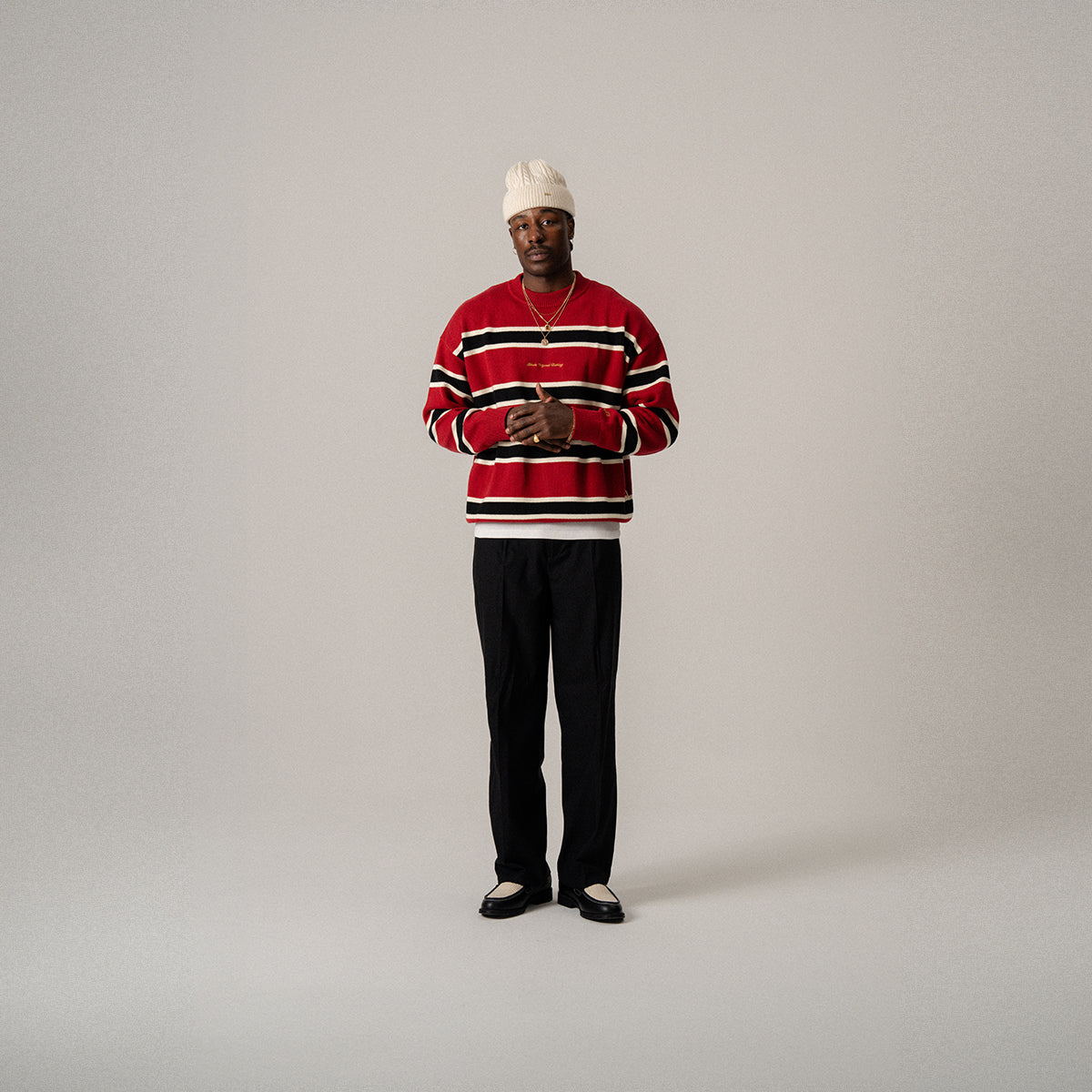 BLKVIS STRIPED KNITTED SWEATER - MERLOT