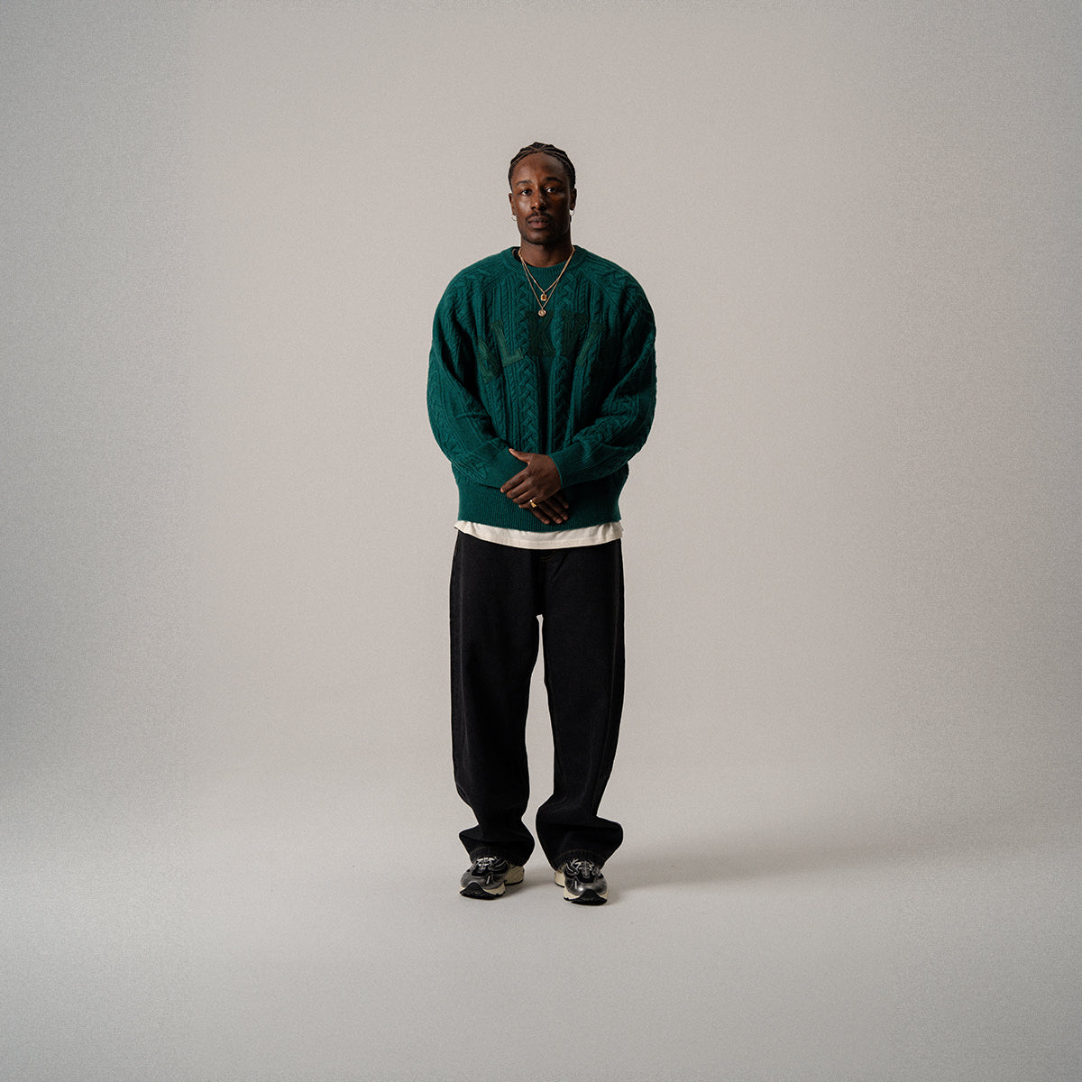 BLKVIS CABLE KNITTED SWEATER - HUNTER GREEN