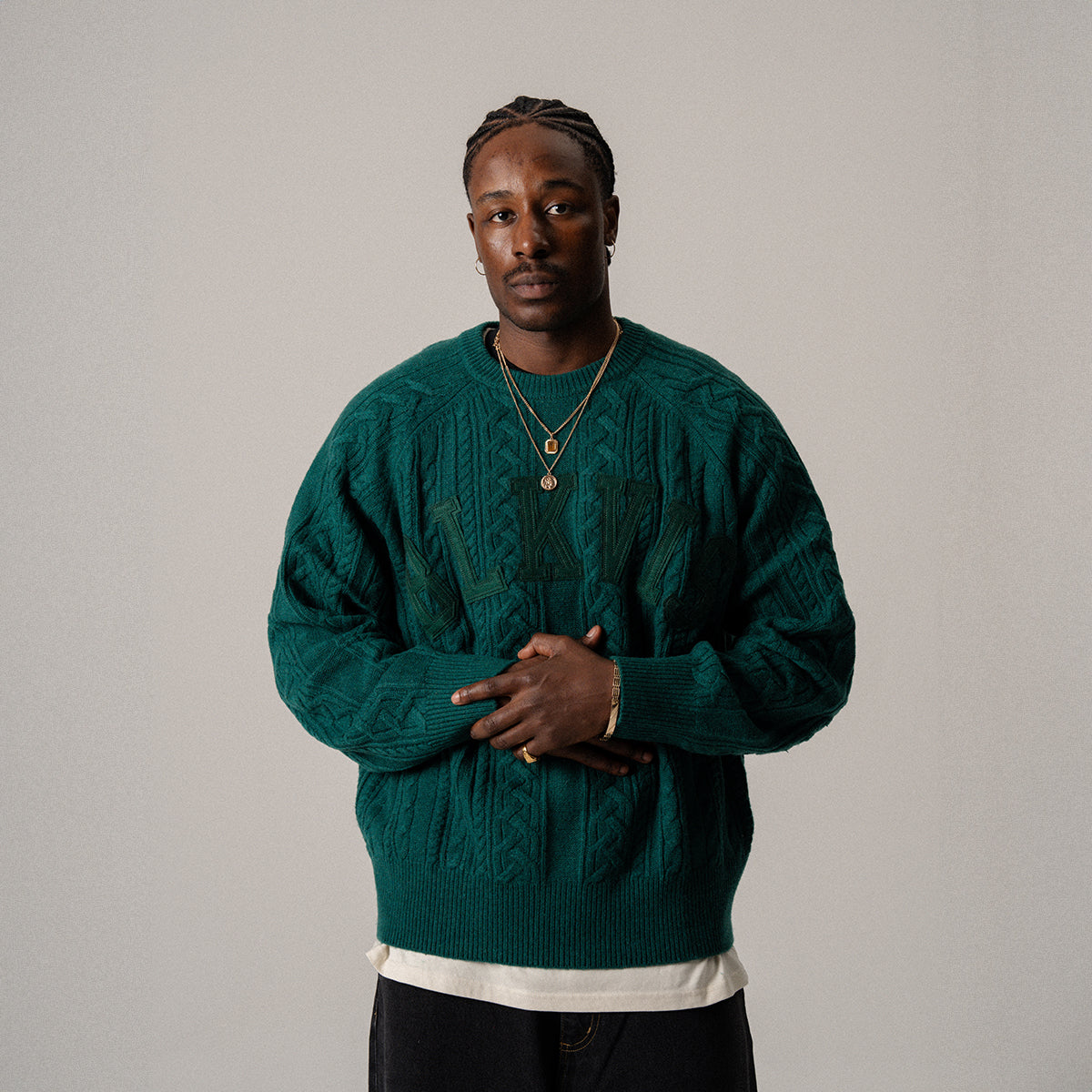 BLKVIS CABLE KNITTED SWEATER - HUNTER GREEN