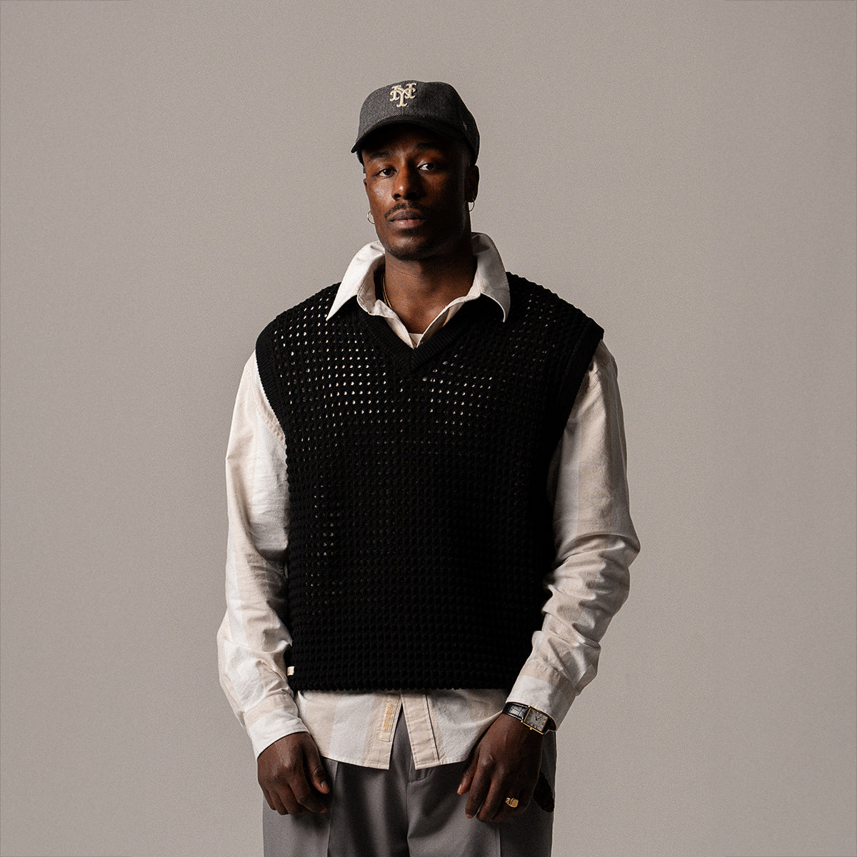 BLKVIS POINTELLE V-NECK VEST - BLACK