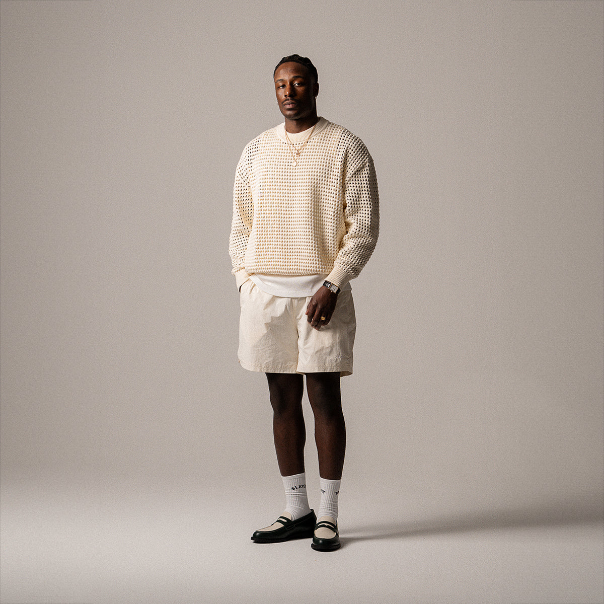 BLKVIS POINTELLE KNIT CREWNECK - ANTIQUE WHITE